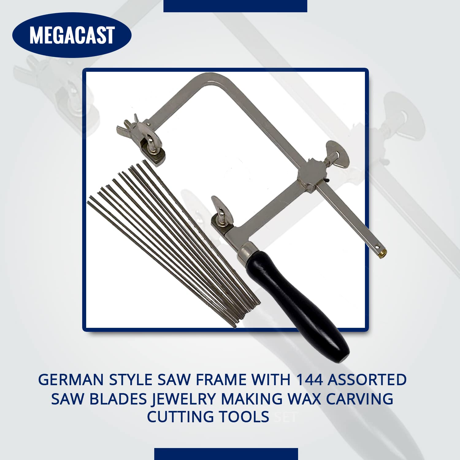 German Style Jewelers Saw Frame with 144 Assorted Saw Blades - Precision Metal & Wood Cutting for Jewelry Making, Crafts, and DIY Projects