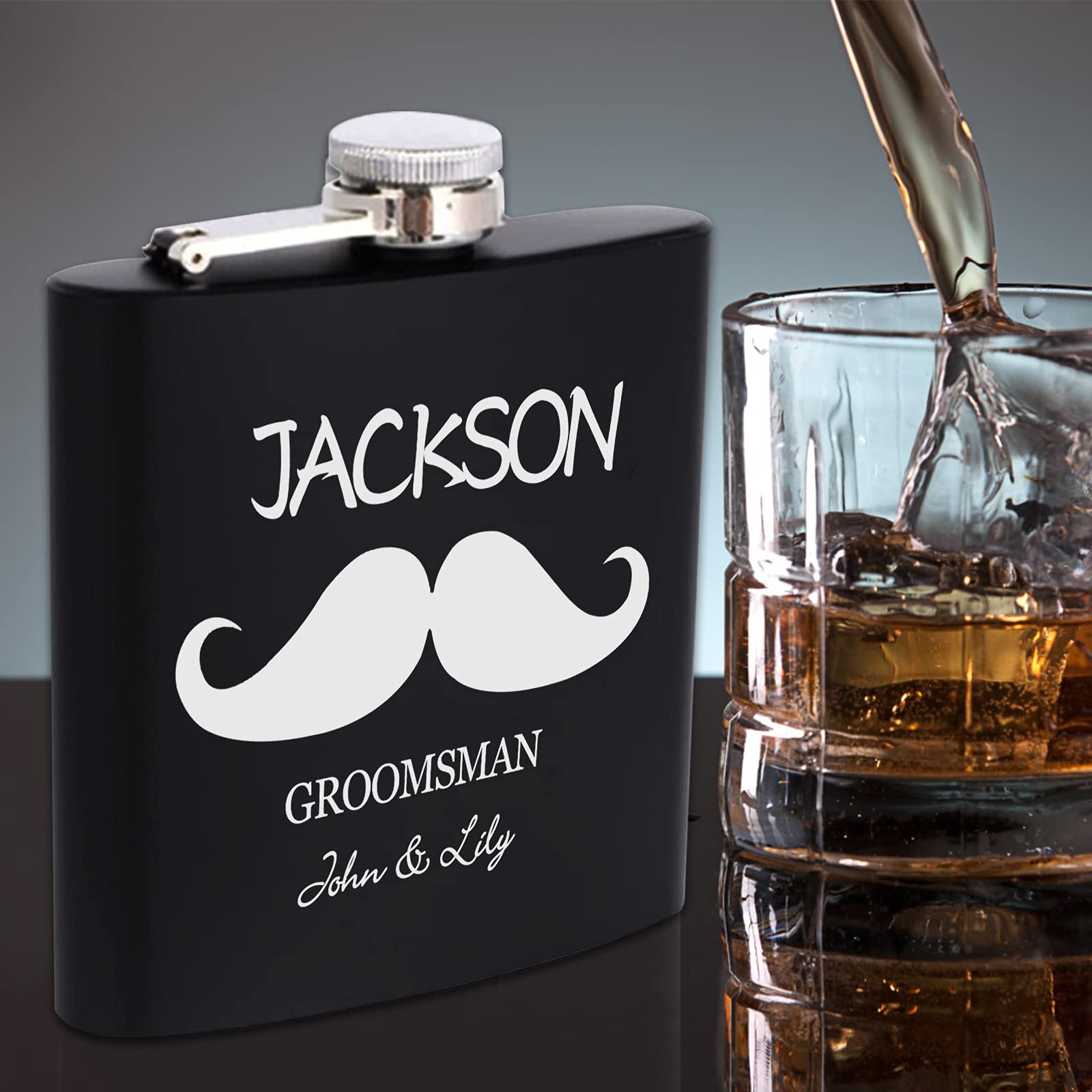Personalized Engraved Black Flask for Men - Custom Groomsmen & Best Man Gift, 6-8 oz Wedding Favor - Perfect for Bachelor Parties, Anniversaries & Special Occasions