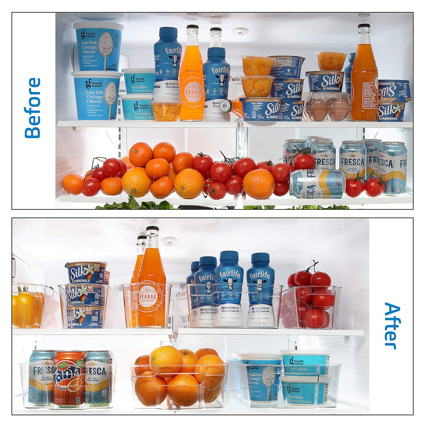 STORAGEBUD 6-Piece Refrigerator Organizer Bins - BPA Free Fridge & Freezer Storage Containers for Pantry Organization - Perfect for Fruits, Vegetables, Snacks & Meal Prep