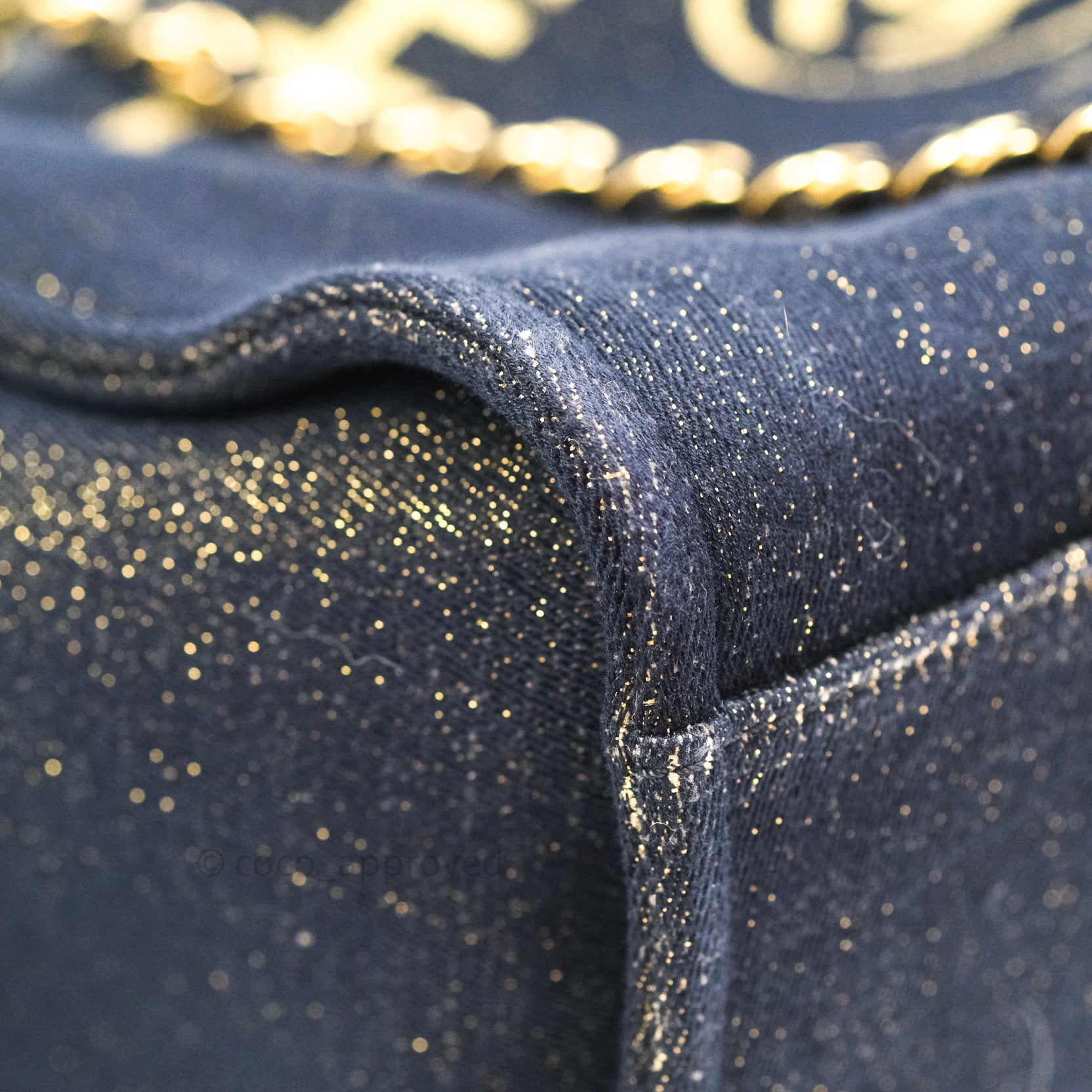 Chanel Canvas Large Deauville Tote Bag in Navy with Glittery Gold Logo - Luxury Designer Handbag for Women, Perfect for Travel, Work and Everyday Use