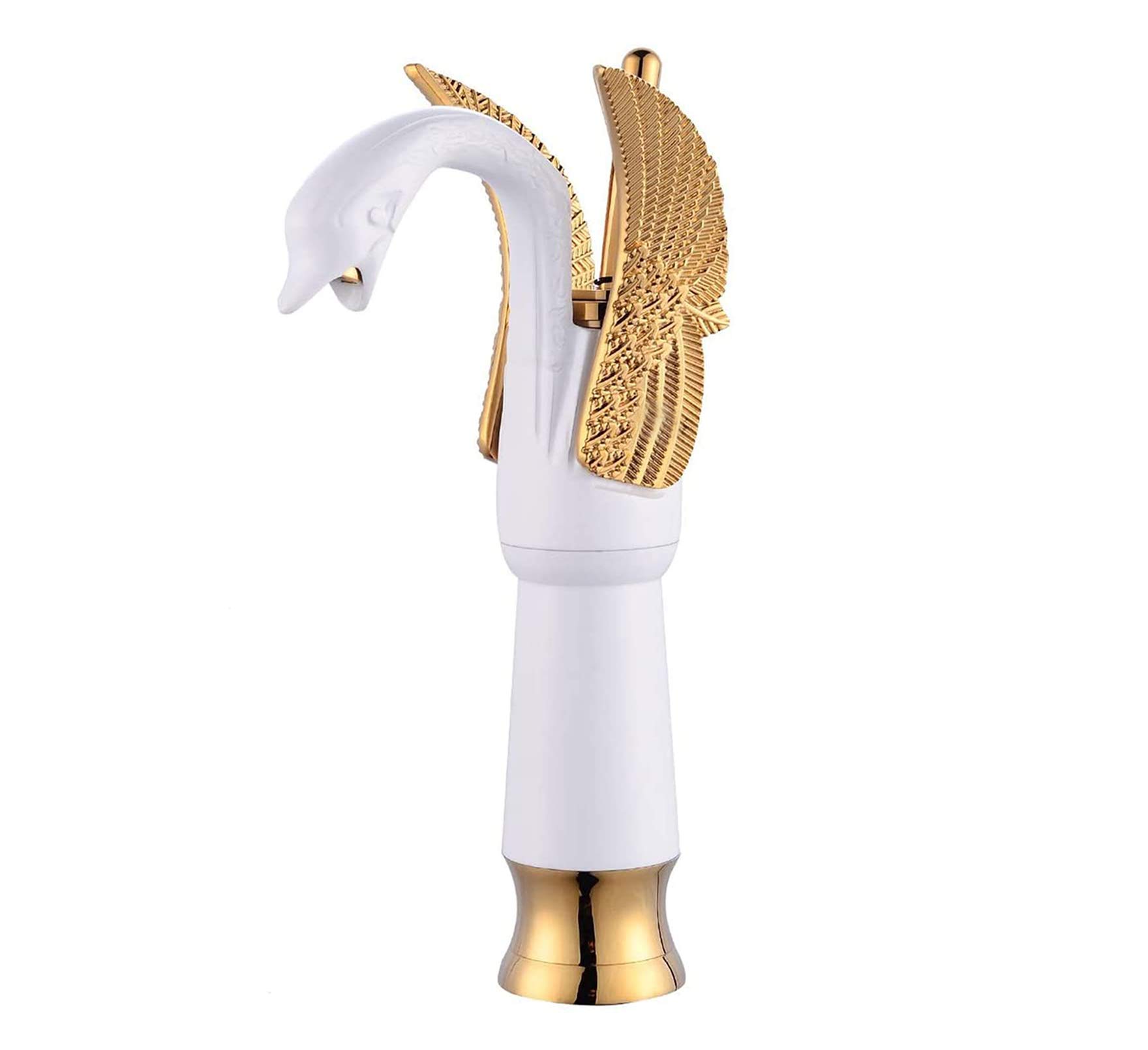 Elegant Swan White & Gold Tall Single Handle Vessel Sink Faucet - One Hole Basin Mixer Tap for Bathroom Bowl Sinks | Perfect for Modern Home Bathrooms, Powder Rooms & Commercial Spaces