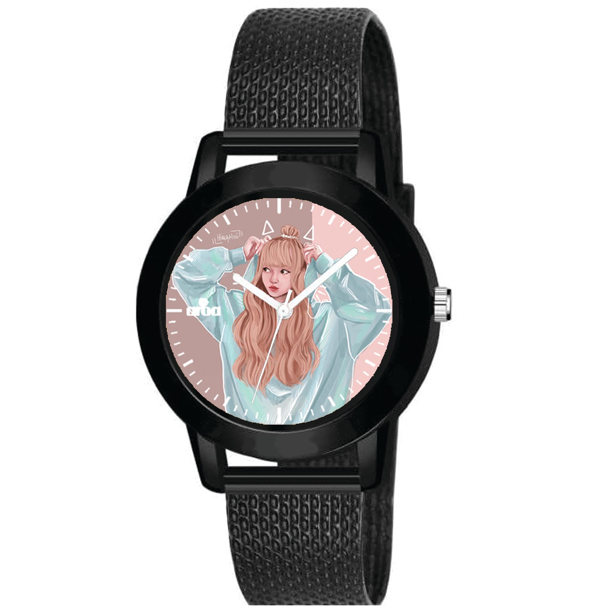 Stylish AROA Women's Analog Watch with Pink Dial & Black Metal Band - Cute Anime Design for Girls & Ladies | Perfect for Casual Wear, Gifts & Everyday Fashion
