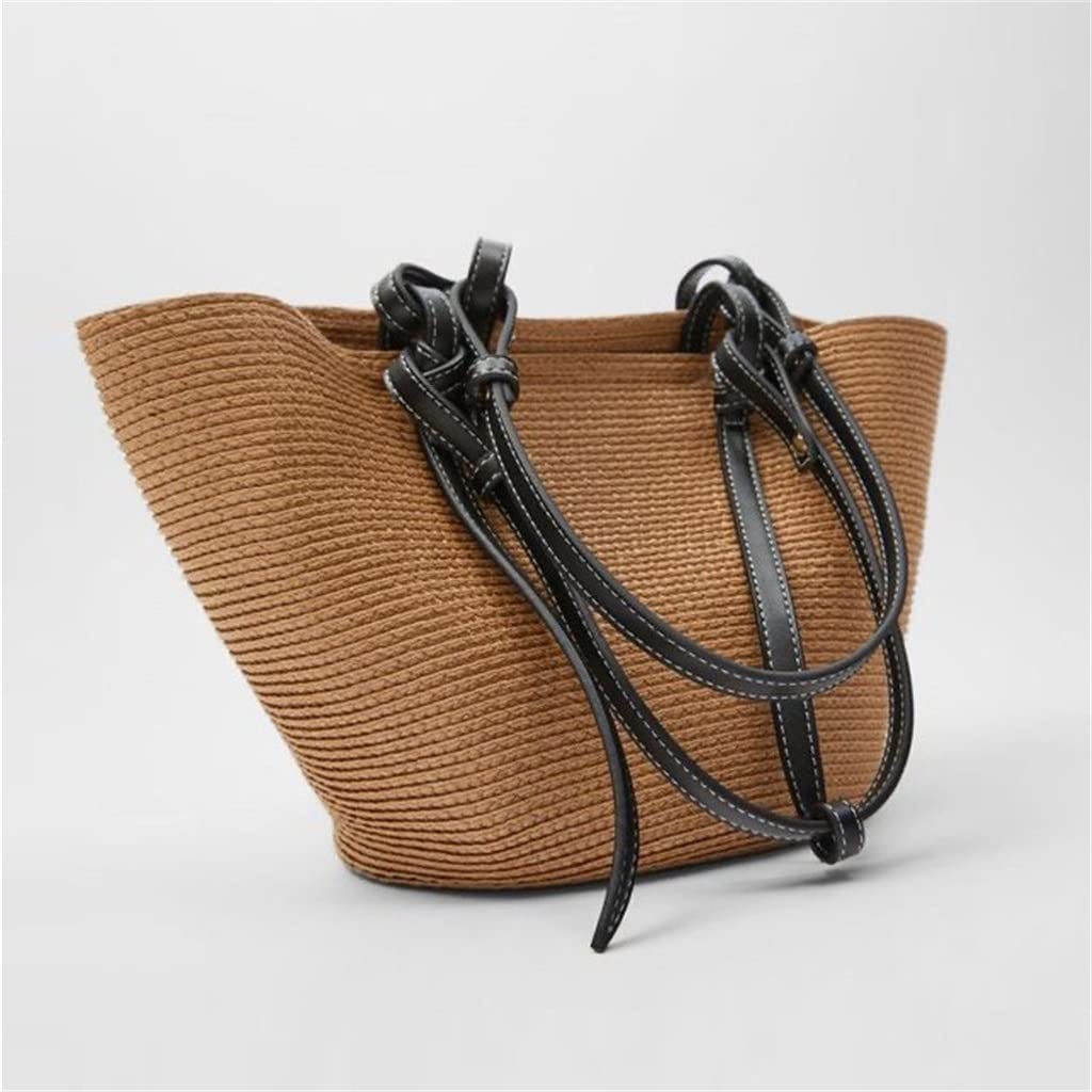 Large Woven Straw Beach Bag for Women - Handmade Summer Shoulder Tote - Eco-Friendly Shopping & Travel Bag (One Size, Photo Color) - Perfect for Beach Trips, Picnics & Farmers Markets