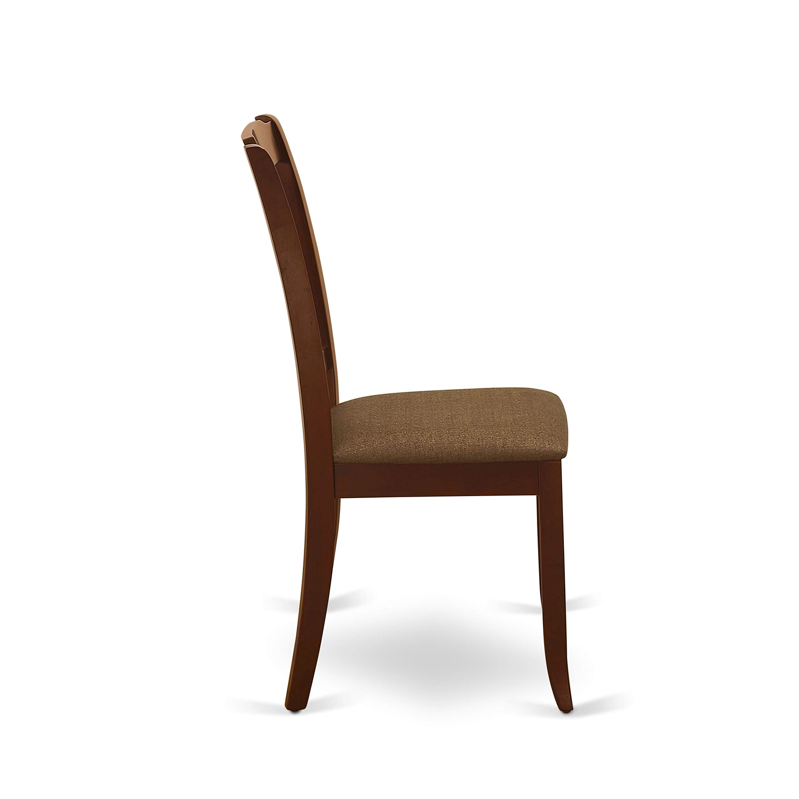 East West Furniture DMDA5-MAH-C 5-Piece Modern Mahogany Dining Set with Round Drop-Leaf Table & 4 Linen Upholstered Chairs, 42x42 Inch - Perfect for Small Spaces, Kitchen Nooks & Cozy Family Meals