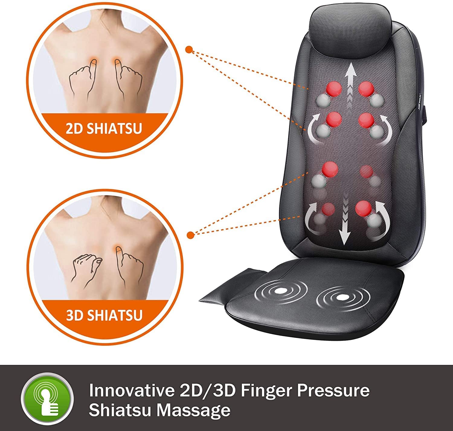 Snailax Shiatsu Back Massager with Heat - Kneading Massage Seat Cushion for Back Pain Relief - Perfect for Home & Office Use - Ideal Gift for Women & Men - Stress Relief & Muscle Relaxation - Use for Work, Travel, or Relaxation at Home