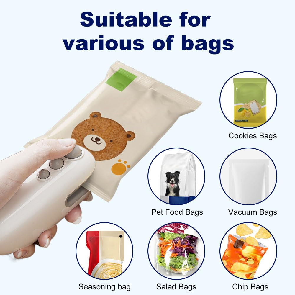 2024 Upgraded 2-in-1 USB Rechargeable Mini Bag Sealer - Portable Heat & Vacuum Food Sealing Machine for Plastic Bags, Snacks, Chips | Perfect for Kitchen Storage, Travel Snacks & Meal Prep (Blue)