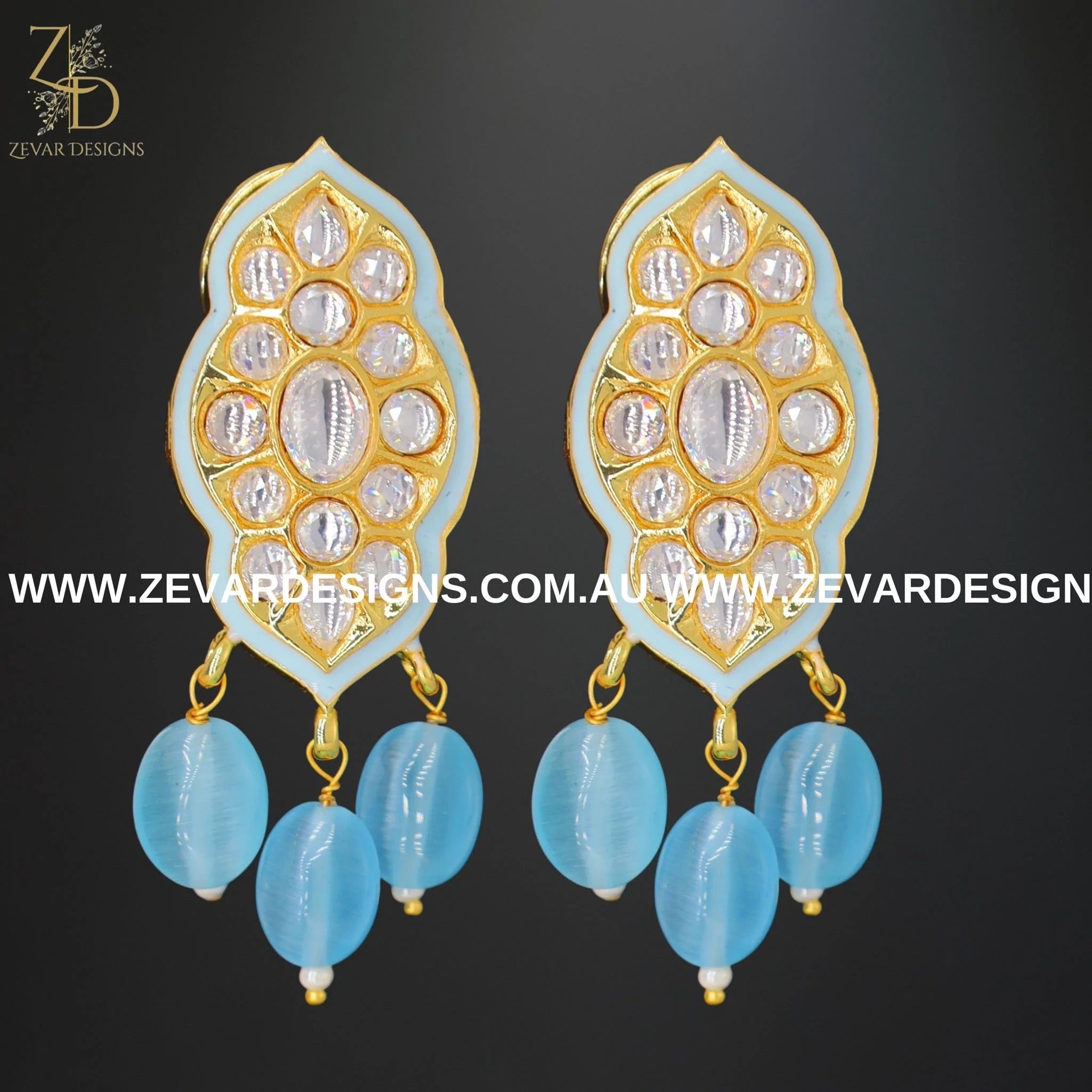 Powder Blue Kundan Meenakari Earrings – Handmade Indian Jewelry for Weddings, Parties & Special Occasions