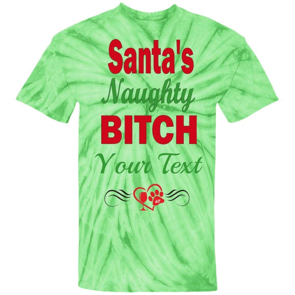 Santa's Naughty Bitch Personalized Tie Dye T-Shirt | Custom Christmas Party Outfit | Funny Holiday Gift for Women | Perfect for Ugly Sweater Parties & Festive Gatherings