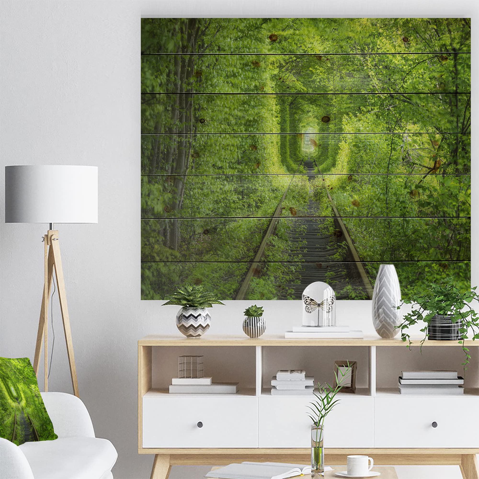 Forest Railway Tunnel Wood Wall Art - Large Landscape Decor for Home & Office