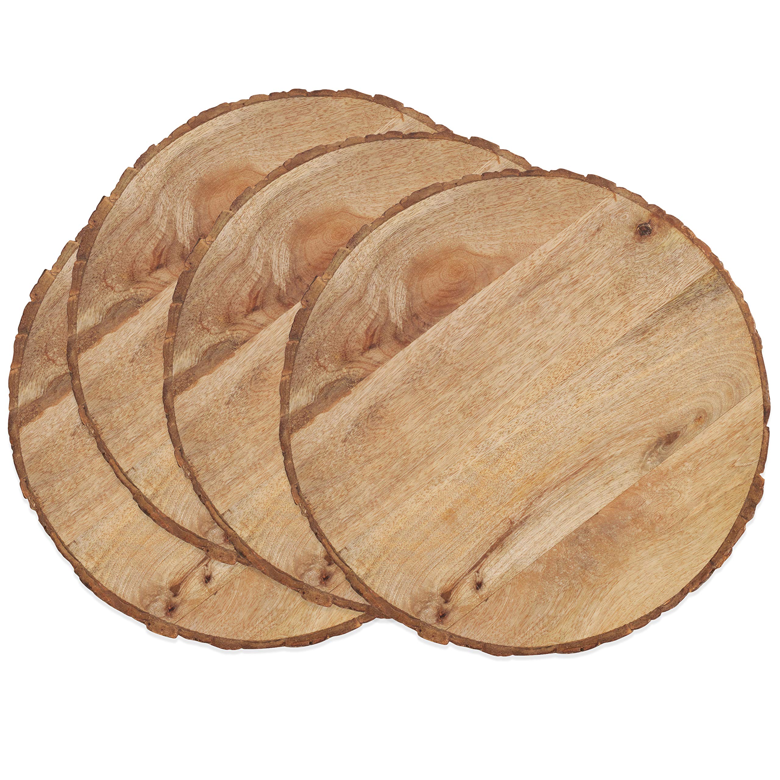 Premium Bark Edge Wood Charger Plates - Set of 4 Natural Rustic Dinner Plates for Wedding, Party & Holiday Table Decor - Eco-Friendly Wooden Chargers for Farmhouse, Rustic & Boho Dining Settings