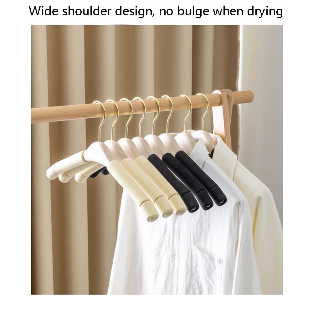Premium Solid Wood Suit Hangers - Non-Slip Wide Shoulder Design with Sponge Padding for Delicate Clothing - Beige (5-Pack) - Perfect for Wardrobe Organization, Cloakroom Storage & Luxury Garment Care