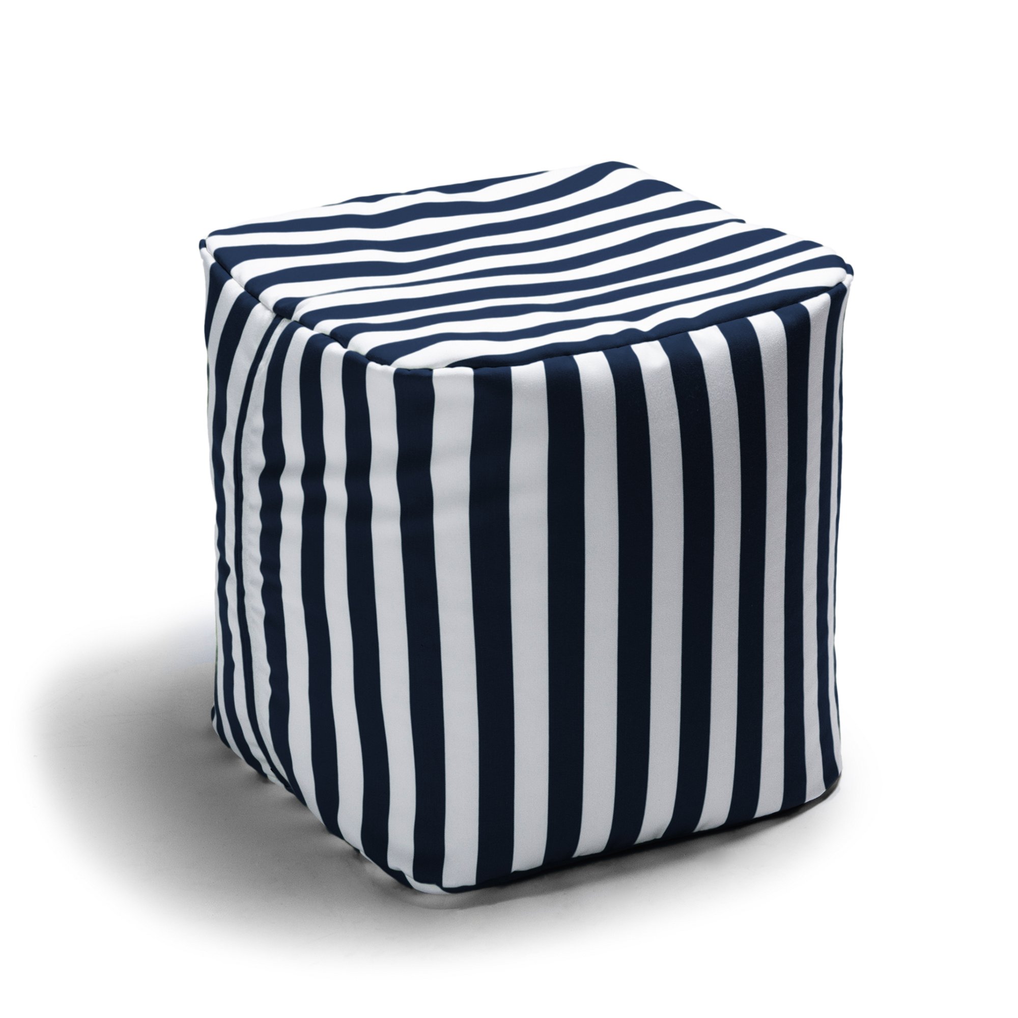 Jaxx Luckie Outdoor Patio Bean Bag Ottoman with Navy Stripes - Waterproof & Durable Lounge Chair for Backyard, Poolside, or Indoor Use