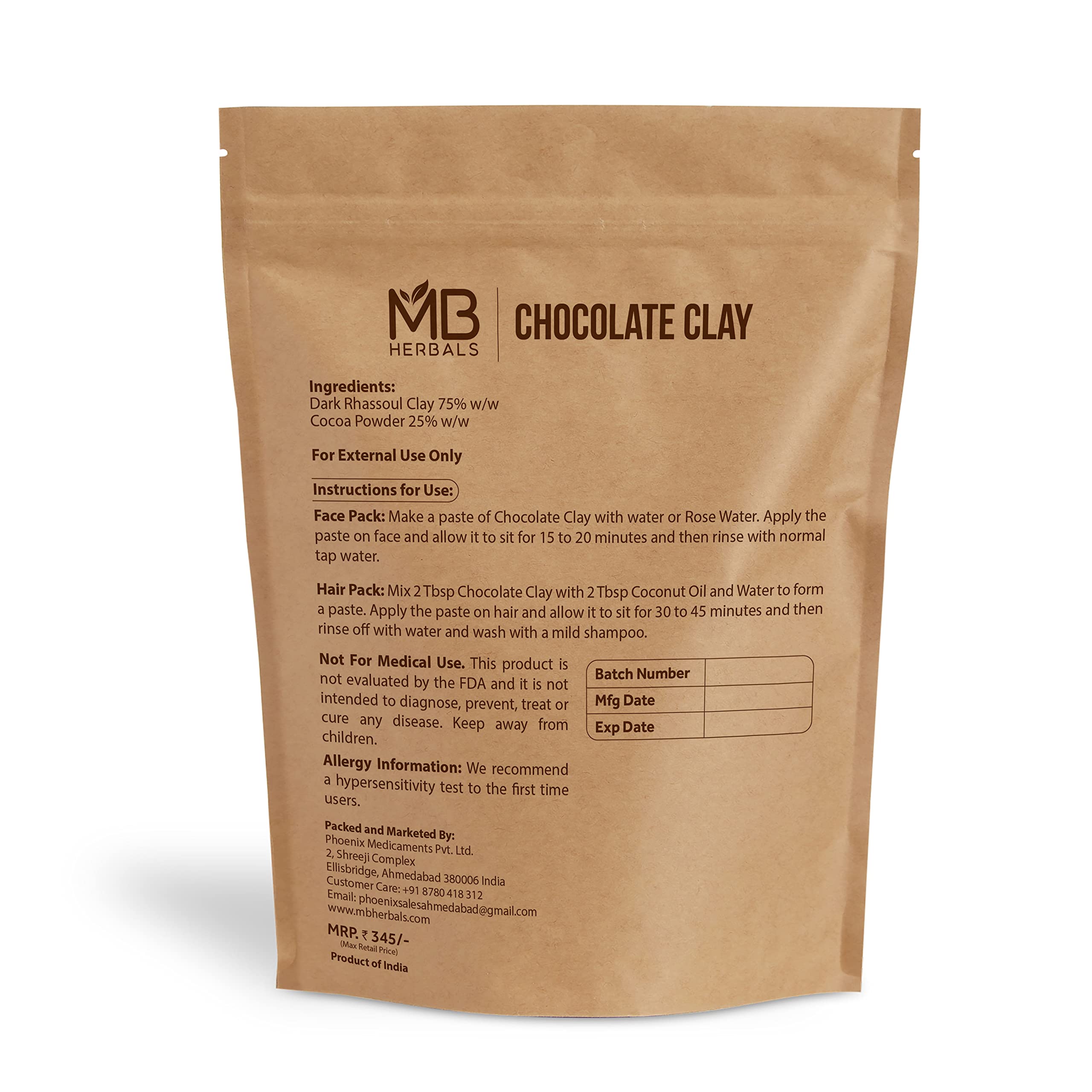 MB Herbals Chocolate Clay Powder 227G (8oz) | Organic Dark Rhassoul Clay with Cocoa Powder | Natural Face Mask & Hair Treatment | Exfoliating Body Scrub | Vegan Skincare & Haircare | Perfect for Spa Day & Self-Care Routine