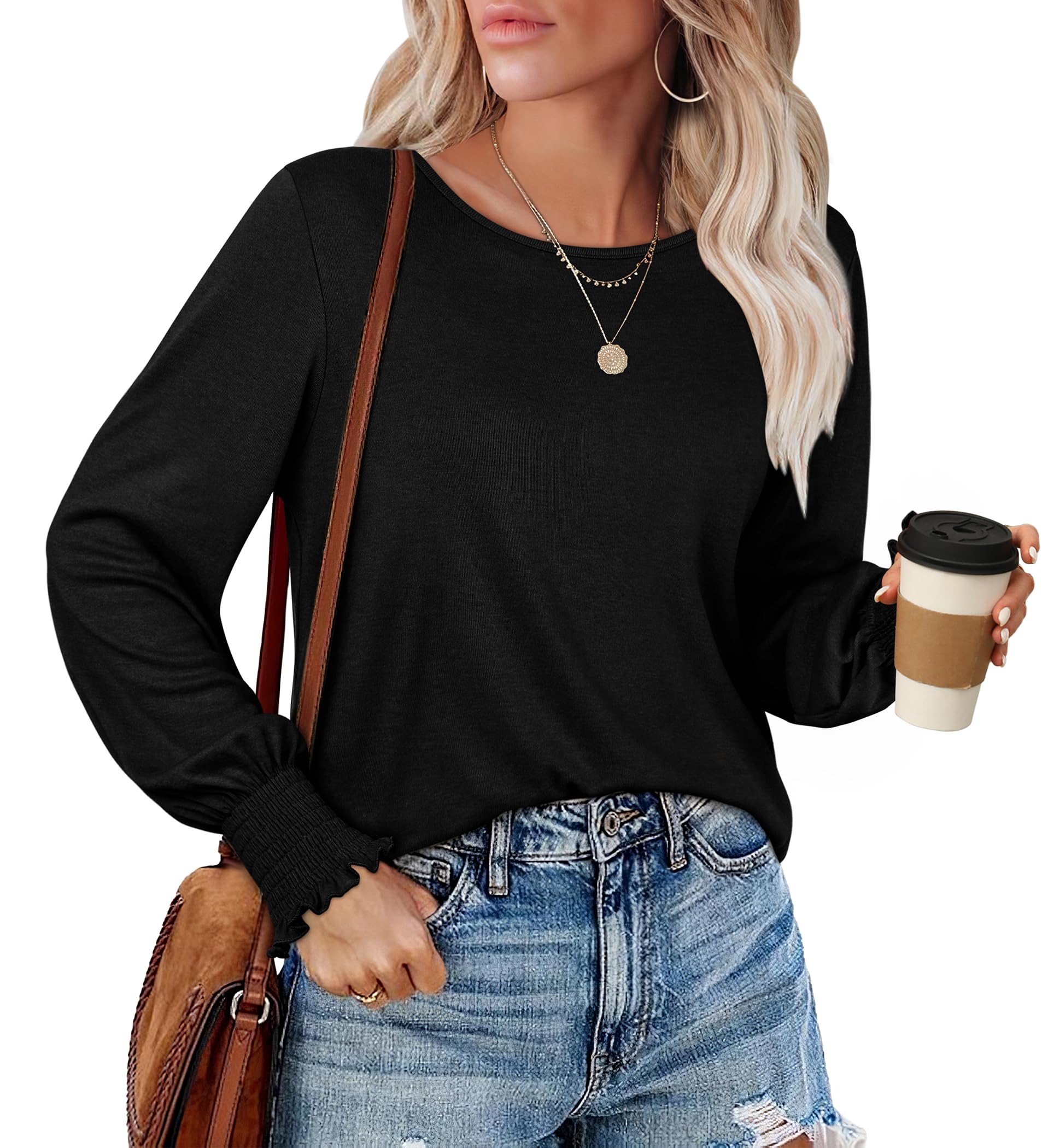 Women's Long Sleeve Ruffle Tunic Tops - Casual Loose Blouse Shirts for Women | 2024 Fashion Trendy Tops for Work, Date Night & Everyday Wear
