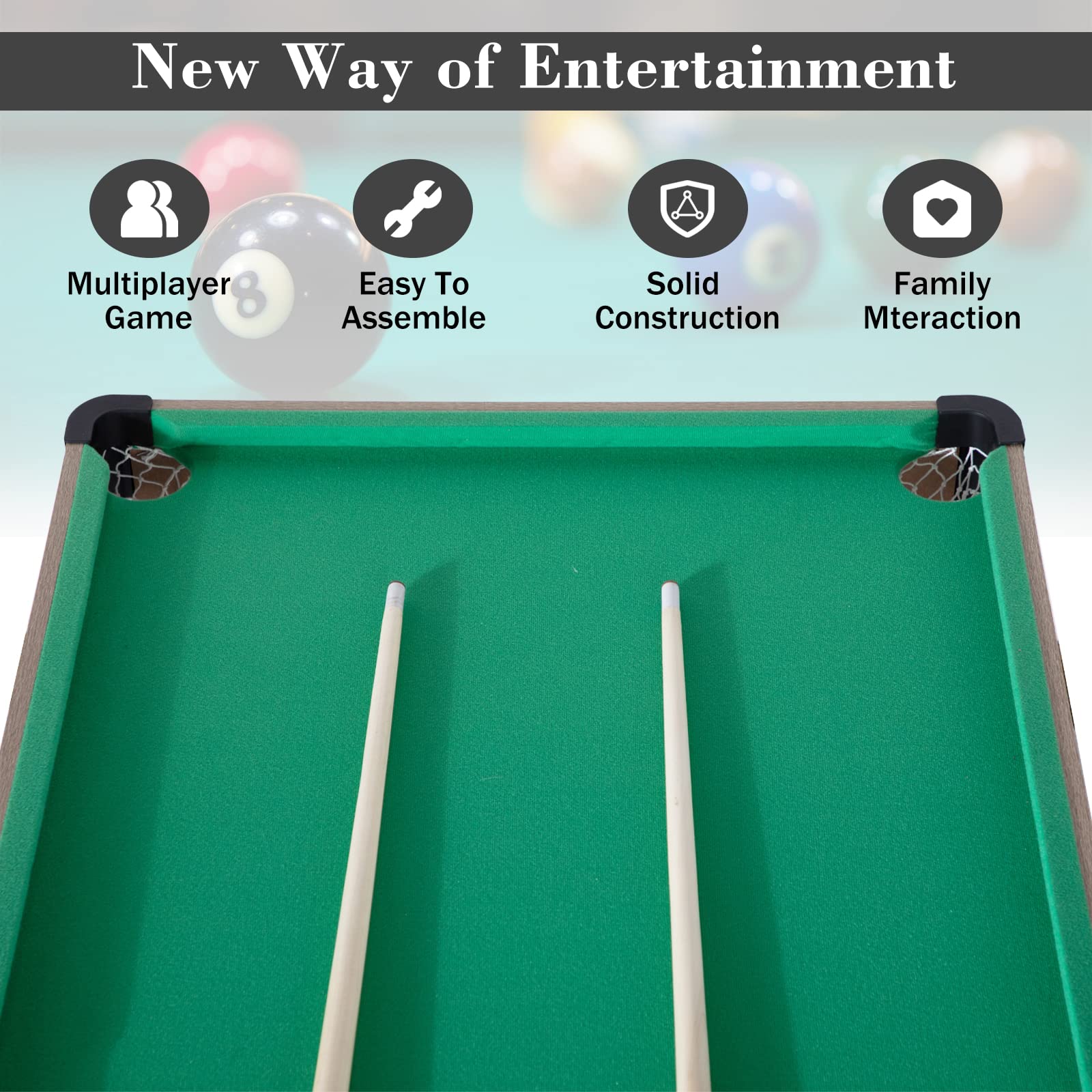 4.5ft Folding Pool Table for Kids & Adults - Portable Billiards Game Set with 2 Cue Sticks, 16 Balls, Triangle & Chalk - Indoor/Outdoor Family Game Room Entertainment for Parties & Recreation