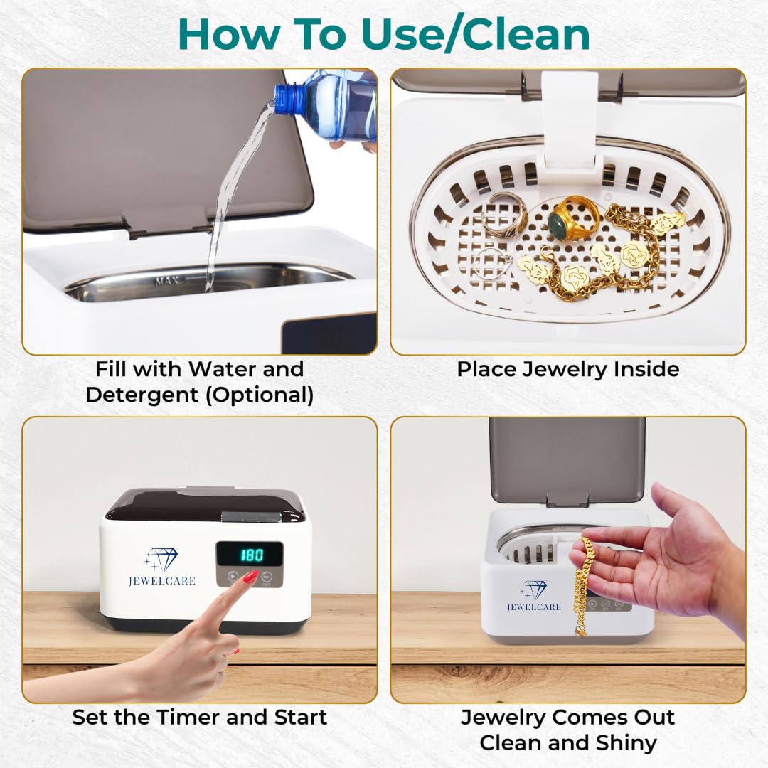 **Ultrasonic Jewelry Cleaner Machine 600ml (20oz) with 5 Digital Timer Modes – Professional Jewelry & Eyewear Cleaner for Rings, Necklaces, Glasses – Restores Shine & Removes Dirt – Perfect for Home, Travel & Gifts**