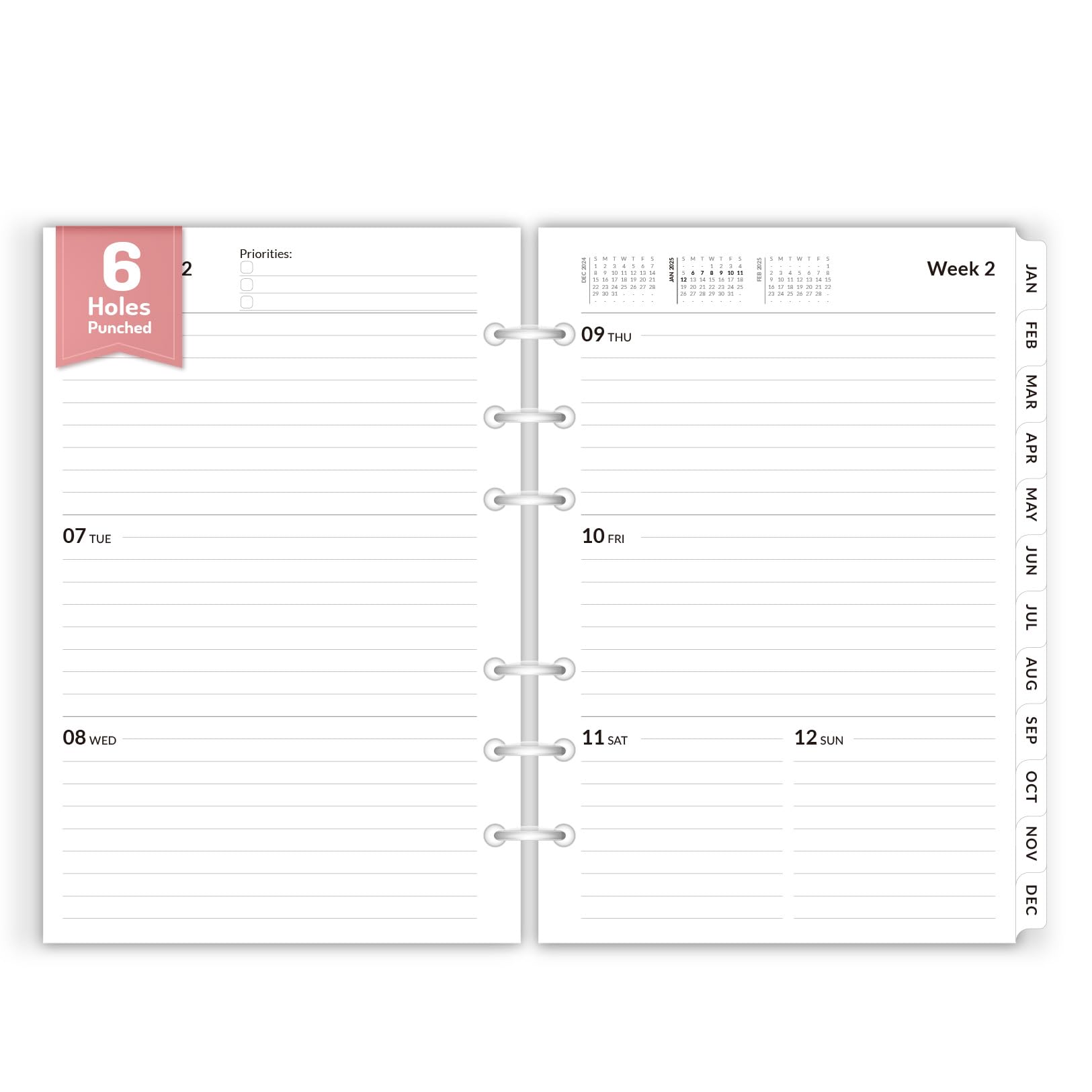 2025 Weekly & Monthly Planner Refills - 6-Hole Punched A5 Planner Inserts (Jan-Dec 2025) | 5.5