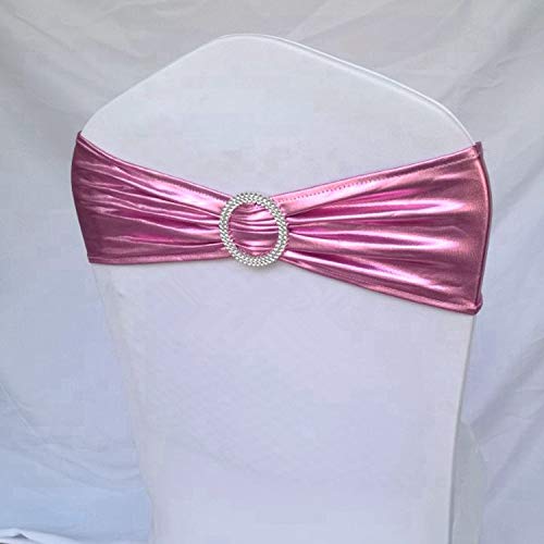 50pcs Metallic Gold Silver Coffee Black Spandex Lycra Chair Sashes - Decorative Chair Bands for Wedding, Party, Banquet & Event Decorations (Pink) - Perfect for Chair Covers, Table Runners & Venue Styling