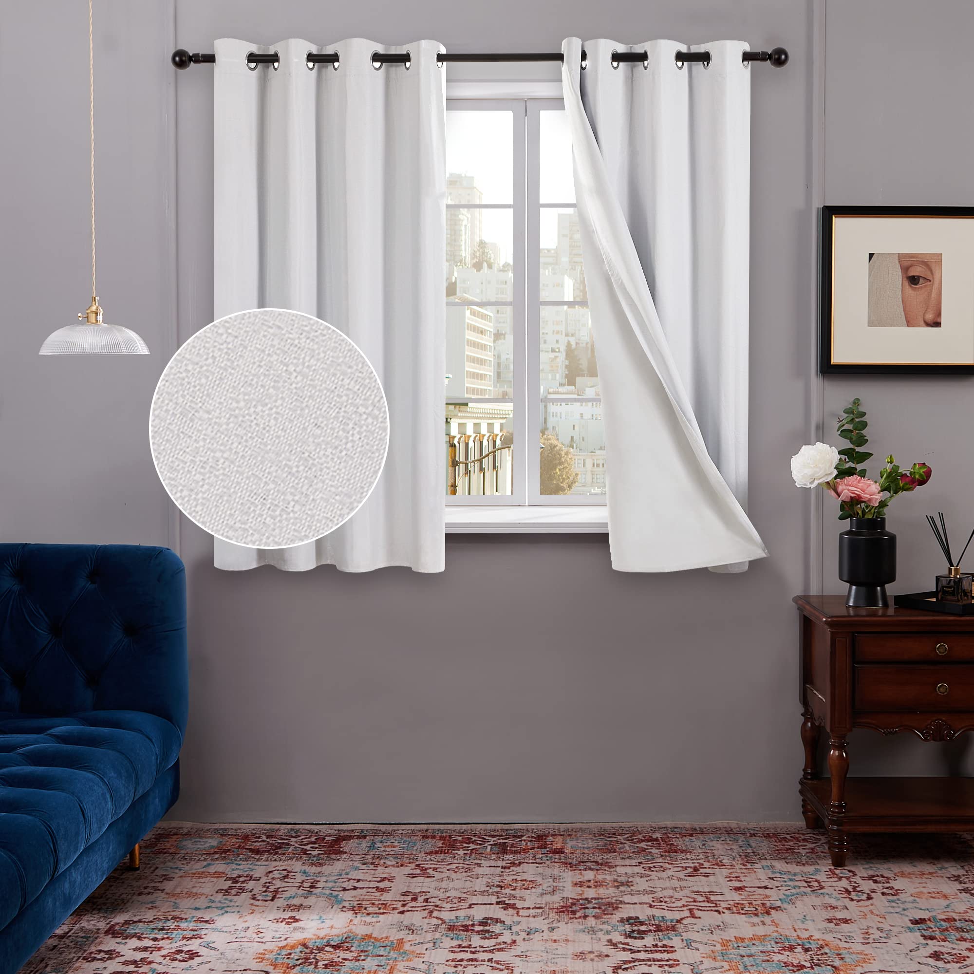 Deconovo Full Shading Curtains with Grommet Top - Lightweight Thermal Insulated White Blackout Curtains for Bedroom & Living Room, 52x54 Inch, 2 Panels - Perfect for Privacy, Light Control and Energy Efficiency
