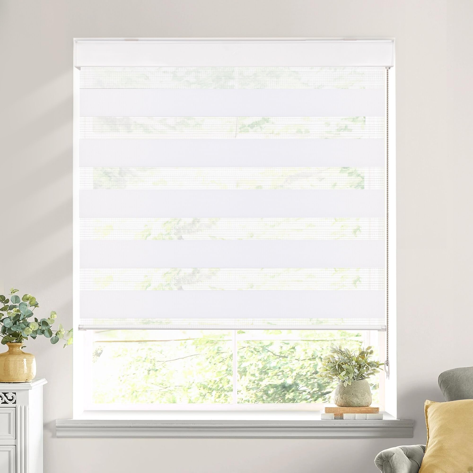 Allesin Zebra Blinds for Windows - 70x72 Inch Blackout Roller Shades, Dual Layer Light Filtering & UV Protection, White - Day & Night Privacy for Home & Office (Perfect for Bedrooms, Living Rooms & Workspaces)