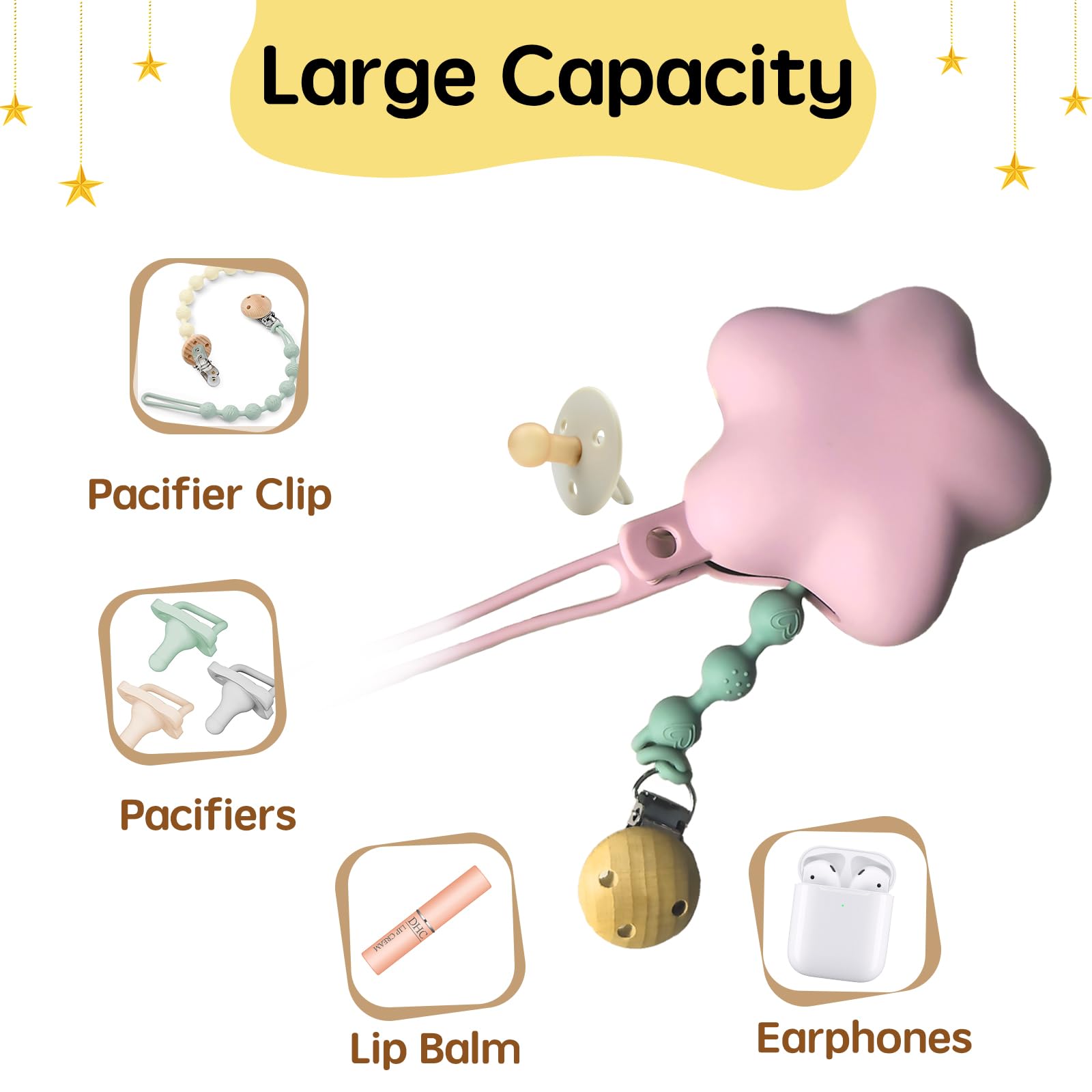 WeSweet Silicone Pacifier Holder Case - 2 Pack Baby Dummy Clip Storage Box with Easy-Clean Design (Cream/Pink) - Perfect for Travel, Daycare & On-the-Go Parents