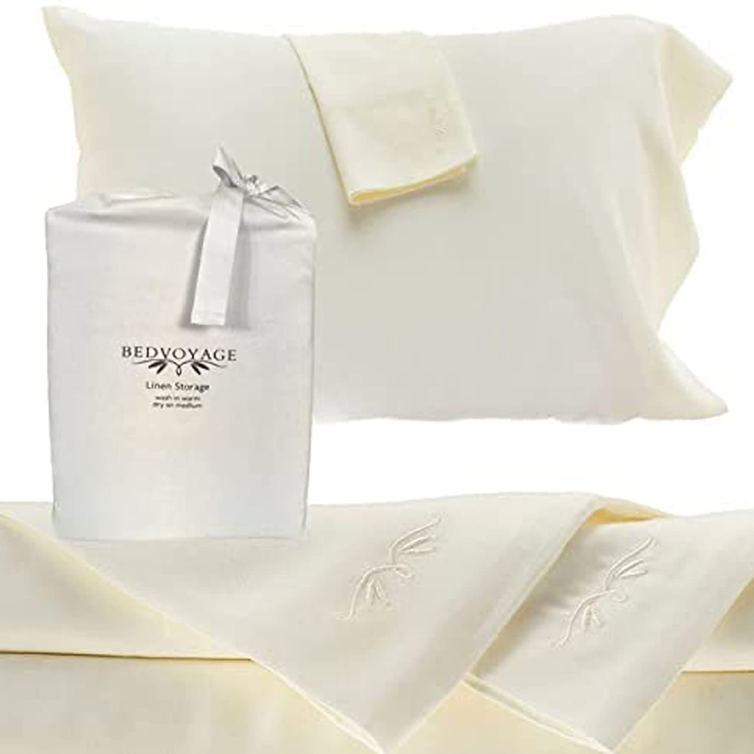 BedVoyage 100% Organic Bamboo Sheets Set - Queen Size Cooling Bedding with Fitted Sheet, Flat Sheet & 2 Pillowcases - Soft Vegan Viscose Bamboo Fabric for Hot Sleepers - Includes Free Linen Storage Bag - Perfect for Summer Nights & Luxury Hotel-Style Bedrooms