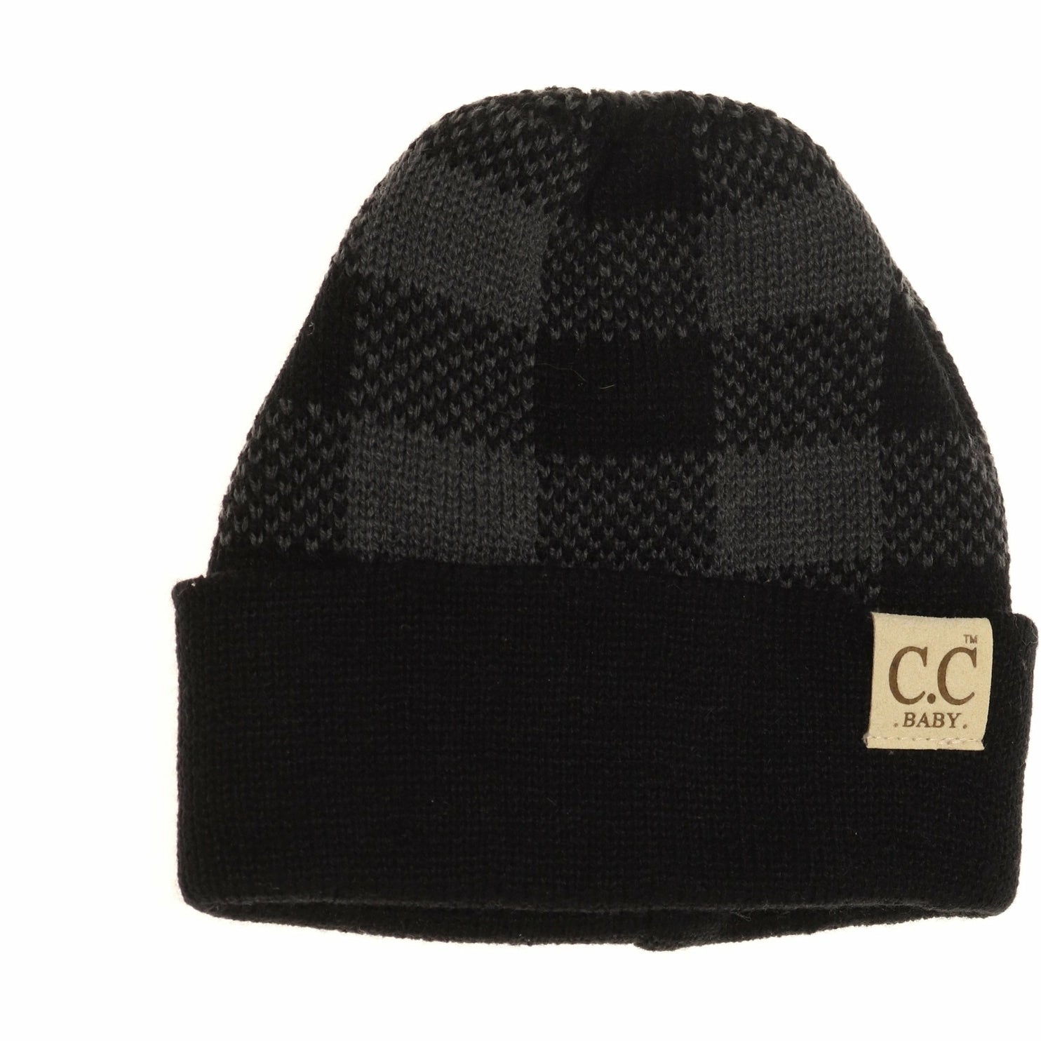 Baby Buffalo Plaid Cuff Beanie - Dark Grey Winter Hat for Boys & Girls | Warm Knit Skull Cap for Newborns & Toddlers | Perfect for Cold Weather, Outdoor Play & Family Photos