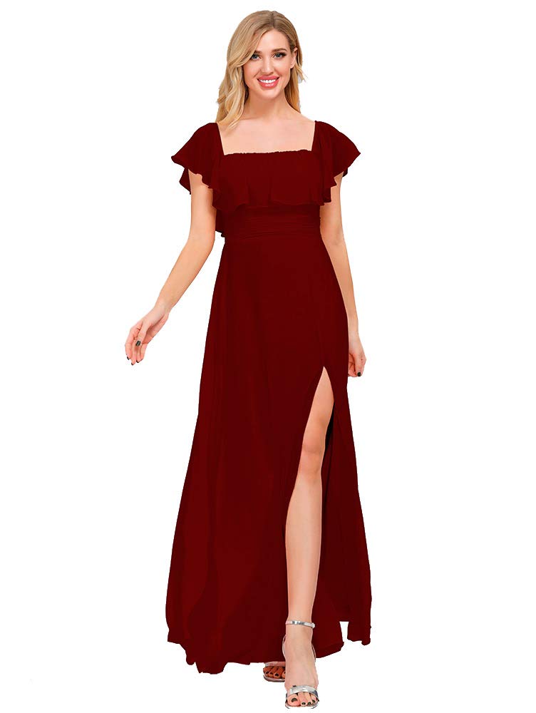 Women's Off The Shoulder Ruffle Party Dress - Sexy Side Split Beach Maxi Dress for Summer Vacations, Weddings & Night Out
