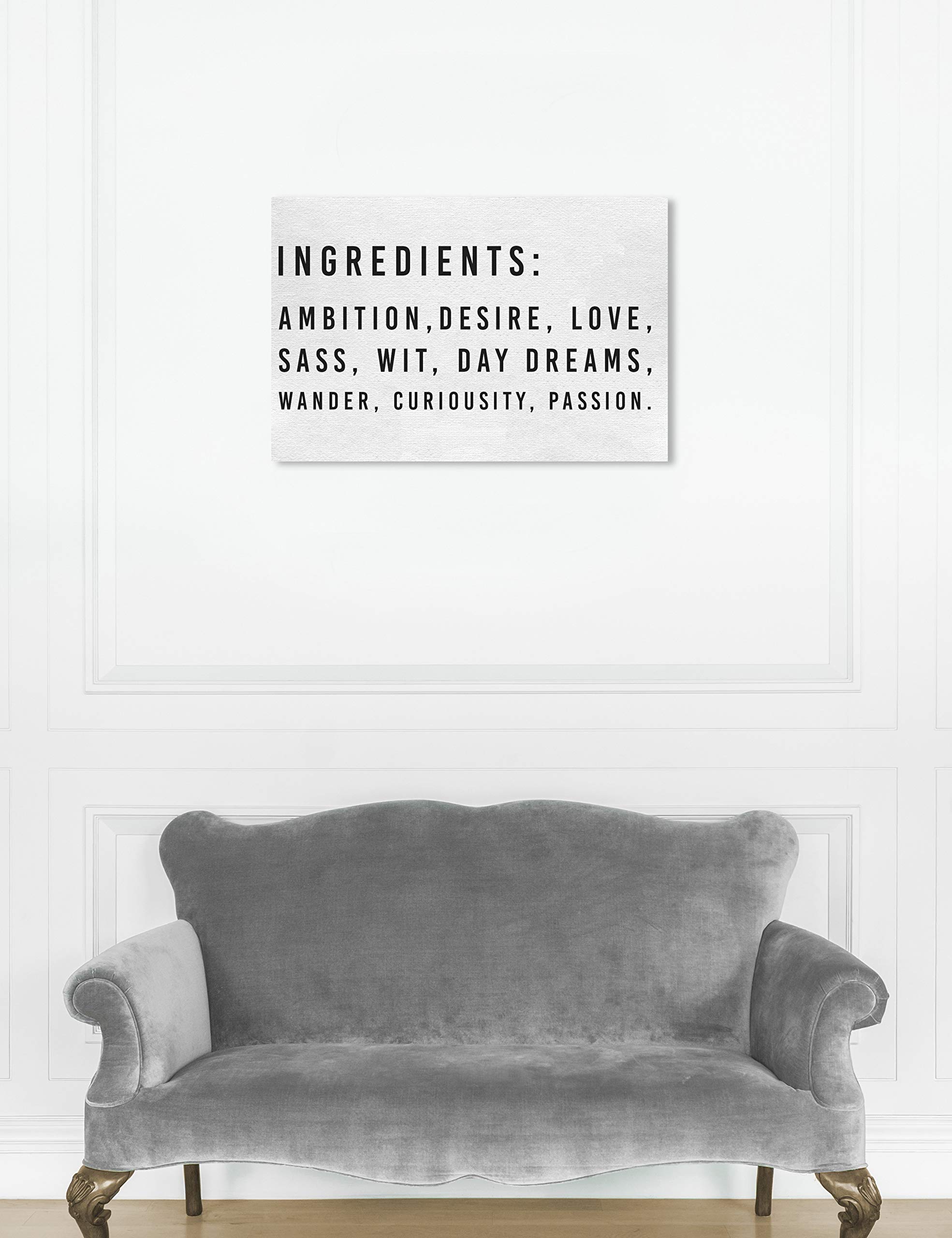 Oliver Gal Artist Co. 'Ingredients' Typography Wall Art Canvas Print - 30x20 Inch Black & White Home Decor - Perfect for Kitchen, Dining Room & Farmhouse Style Interiors