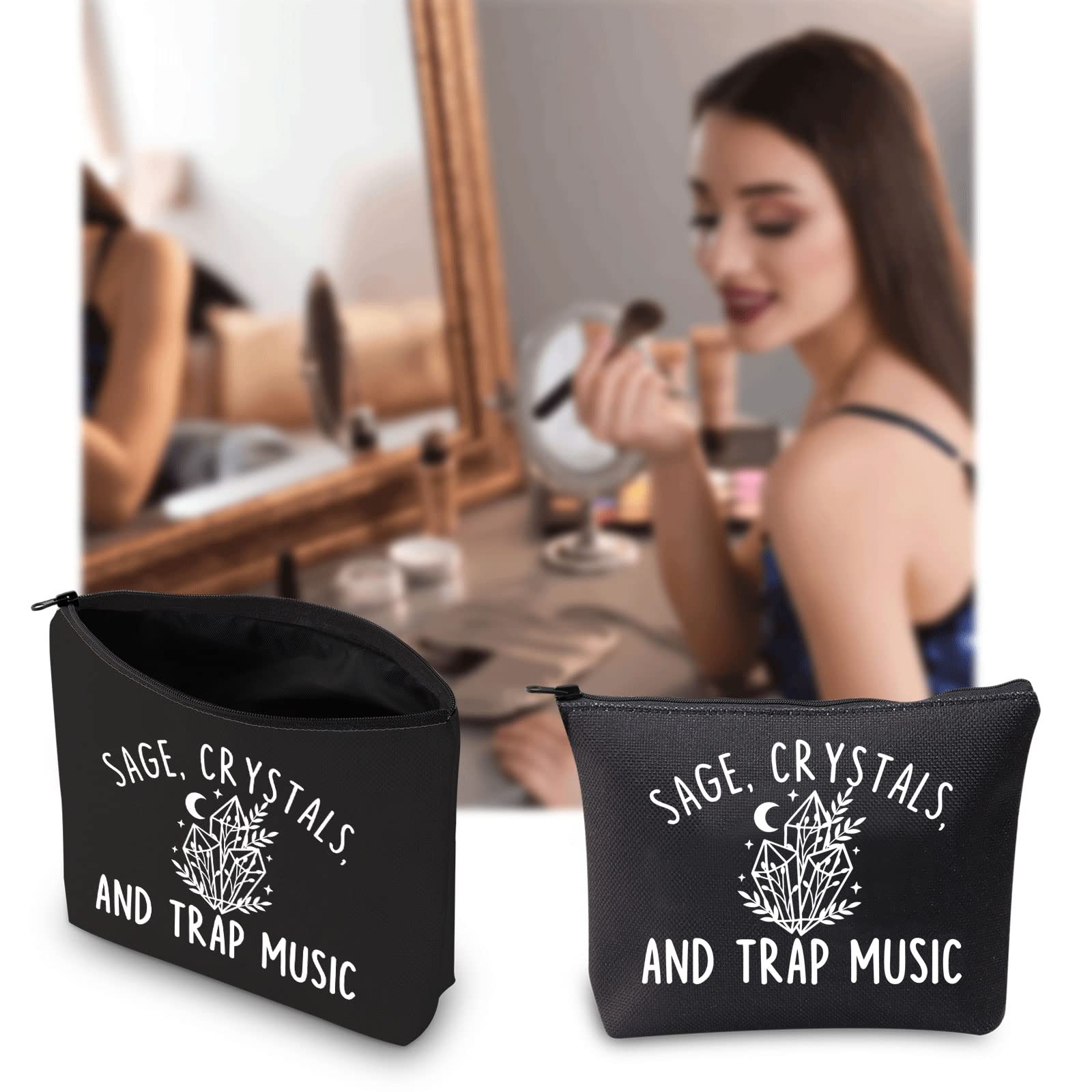 Funny Sage Bag with Crystals - Witchy Gift for Sage Lovers | Music & Makeup Pouch