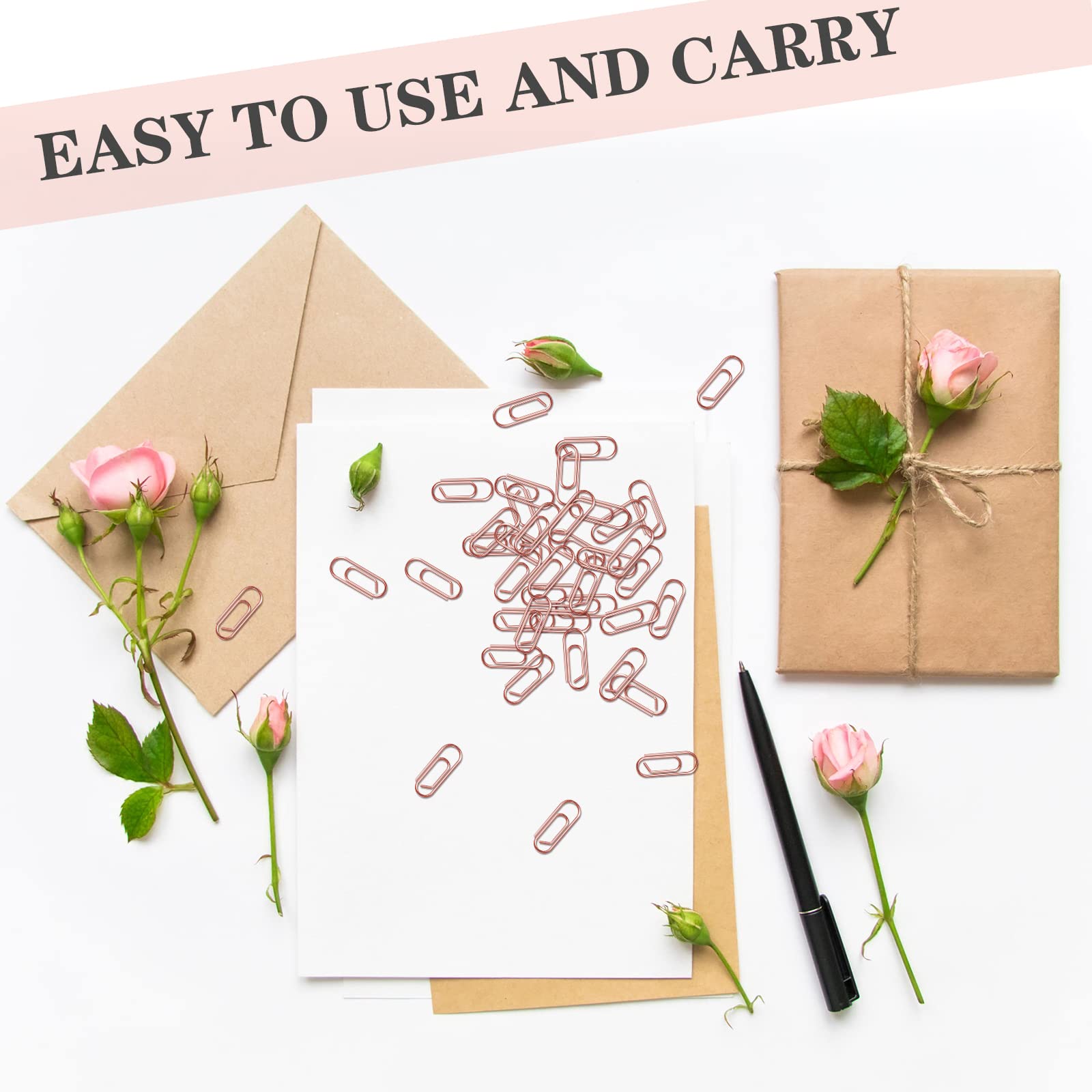 100-Piece Rose Gold Mini Paper Clips - 0.59 Inch (15mm) Decorative Steel Clips for Journaling, Office Documents, Scrapbooking & Crafting - Perfect for Organizing, Gift Wrapping & DIY Projects