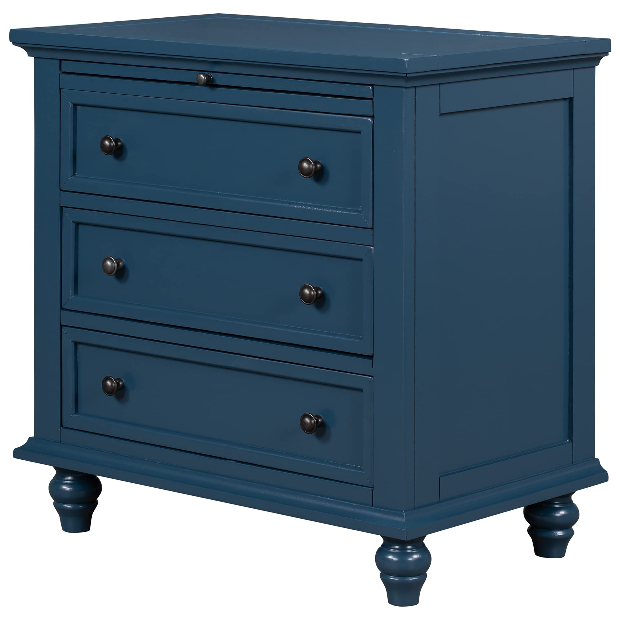 Knocbel 3-Drawer Nightstand with Pull-Out Tray - Solid Wood Bedside Table with Sturdy Legs, 110lbs Weight Capacity, 28.1