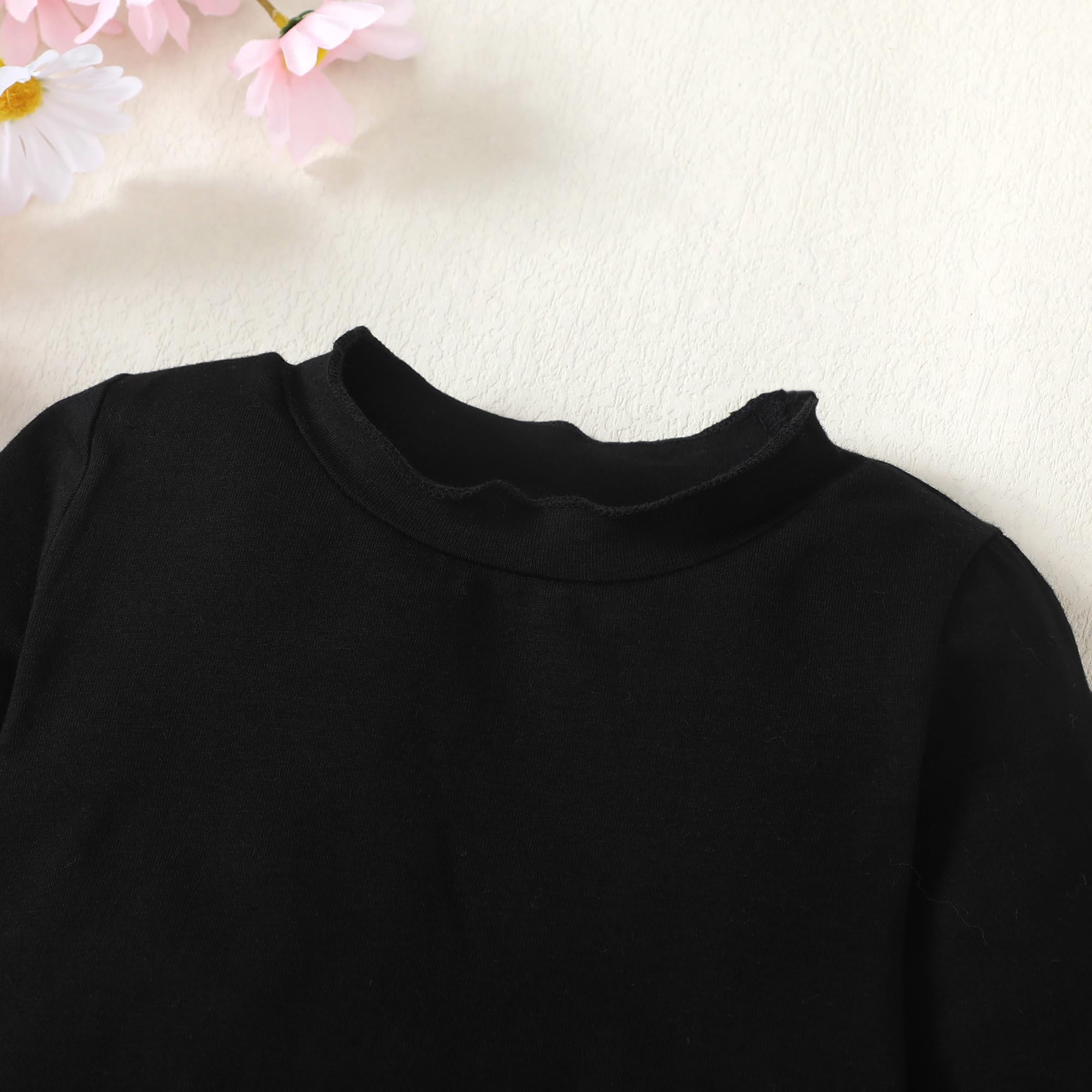 **Toddler Baby Girls Long Sleeve Ruffle Top - Soft Cotton Basic Blouse for Kids, Solid Color Casual Outfit (Perfect for Playdates, School & Everyday Wear)**