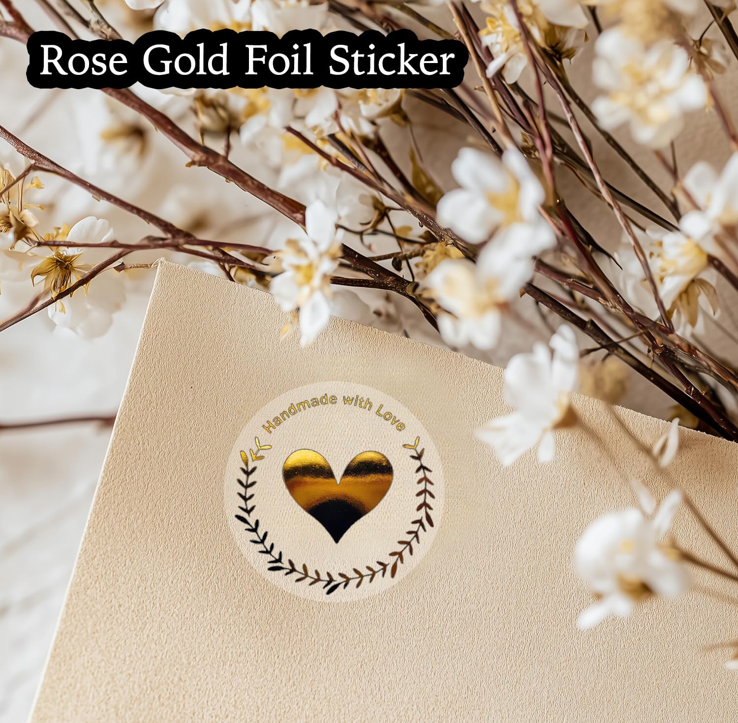 100 Pack Handmade Rose Gold Foil Stickers - 1.6 Inch Premium Business Labels for Packaging, Branding & Small Business Support - Waterproof Transparent Decals for Gift Wrapping, Scrapbooking & Product Branding