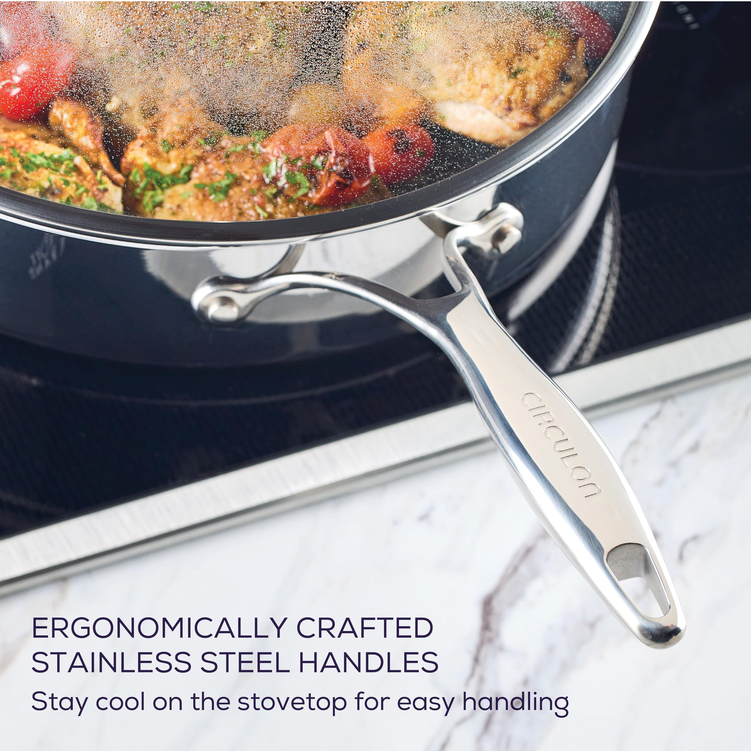 Circulon C1 Series 5-Quart Stainless Steel Nonstick Saute Pan with Lid – Induction Compatible, ScratchDefense Technology, Metal Utensil Safe – Perfect for Searing, Stir-Frying & Everyday Cooking