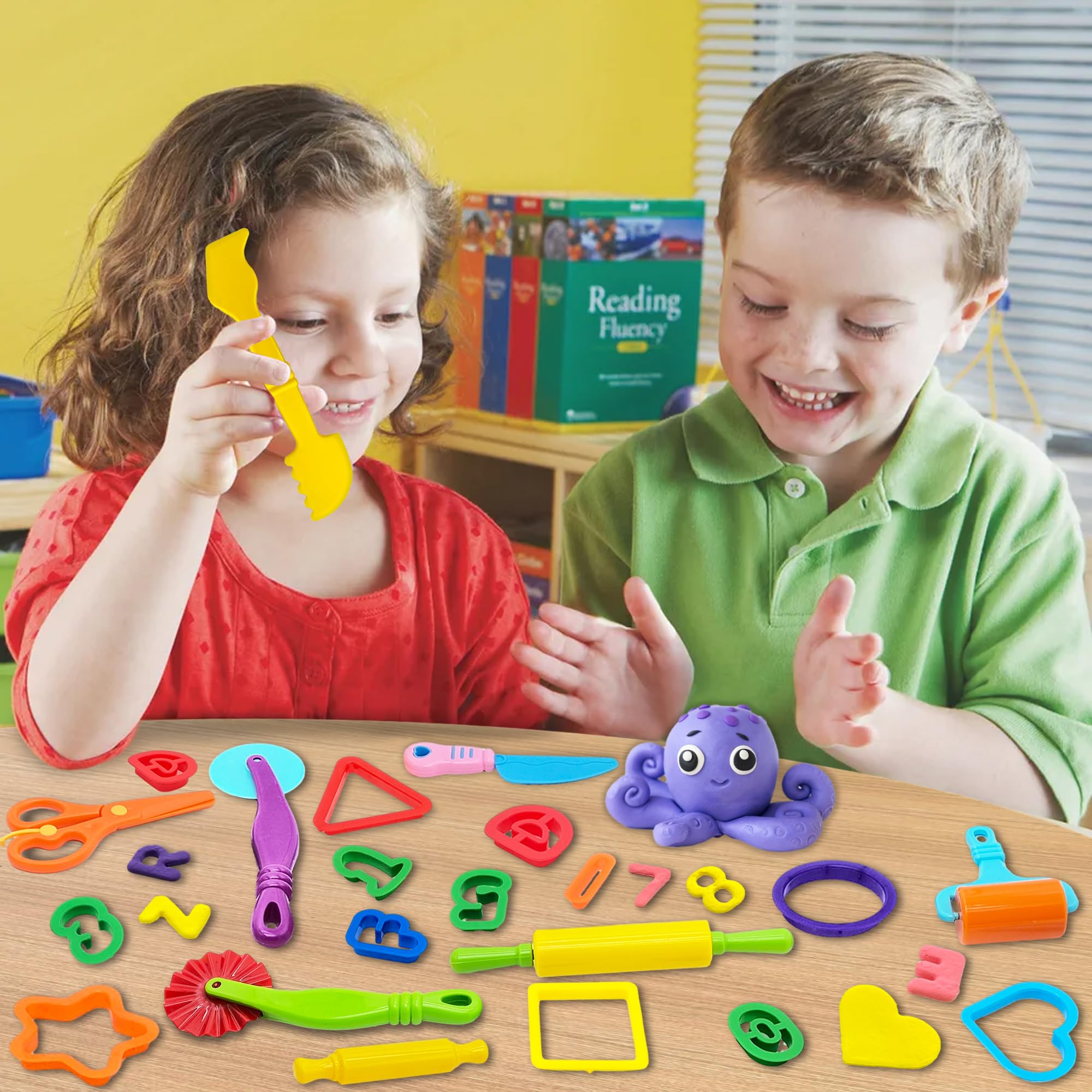 55-Piece Play Dough Tools Set for Kids - Alphabet, Numbers & Shape Cutters with Rollers & Scissors - Creative Learning & Sensory Play Toy for Preschool Classroom, Homeschool & Birthday Party Activities