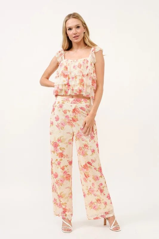 Women's Fishnet Floral Printed Crop Pants - Stylish High Waist Stretchy Leggings for Dance, Yoga & Casual Wear