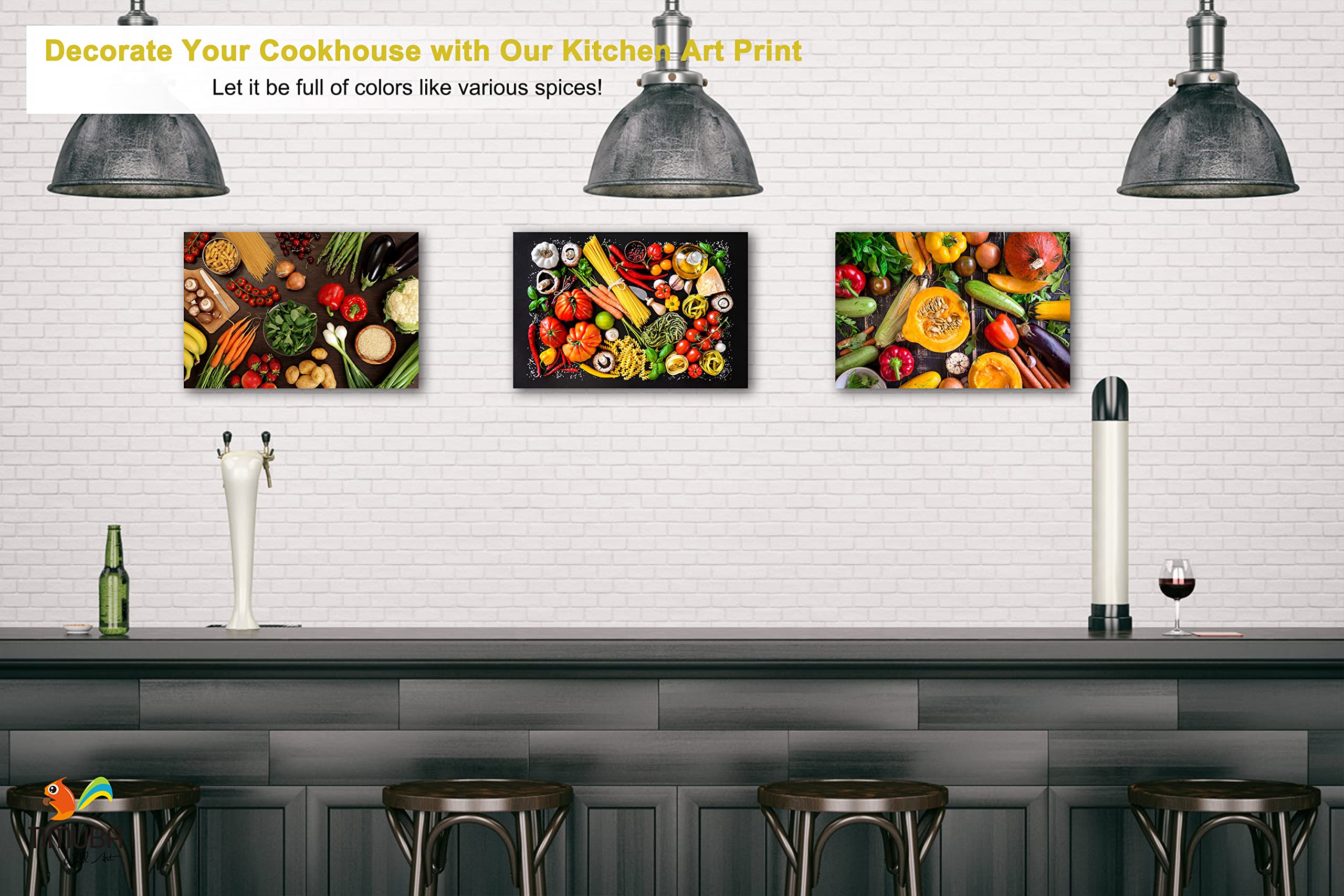 Kitchen Wall Art Canvas - 3pc Fruits & Vegetables Decor for Dining Room