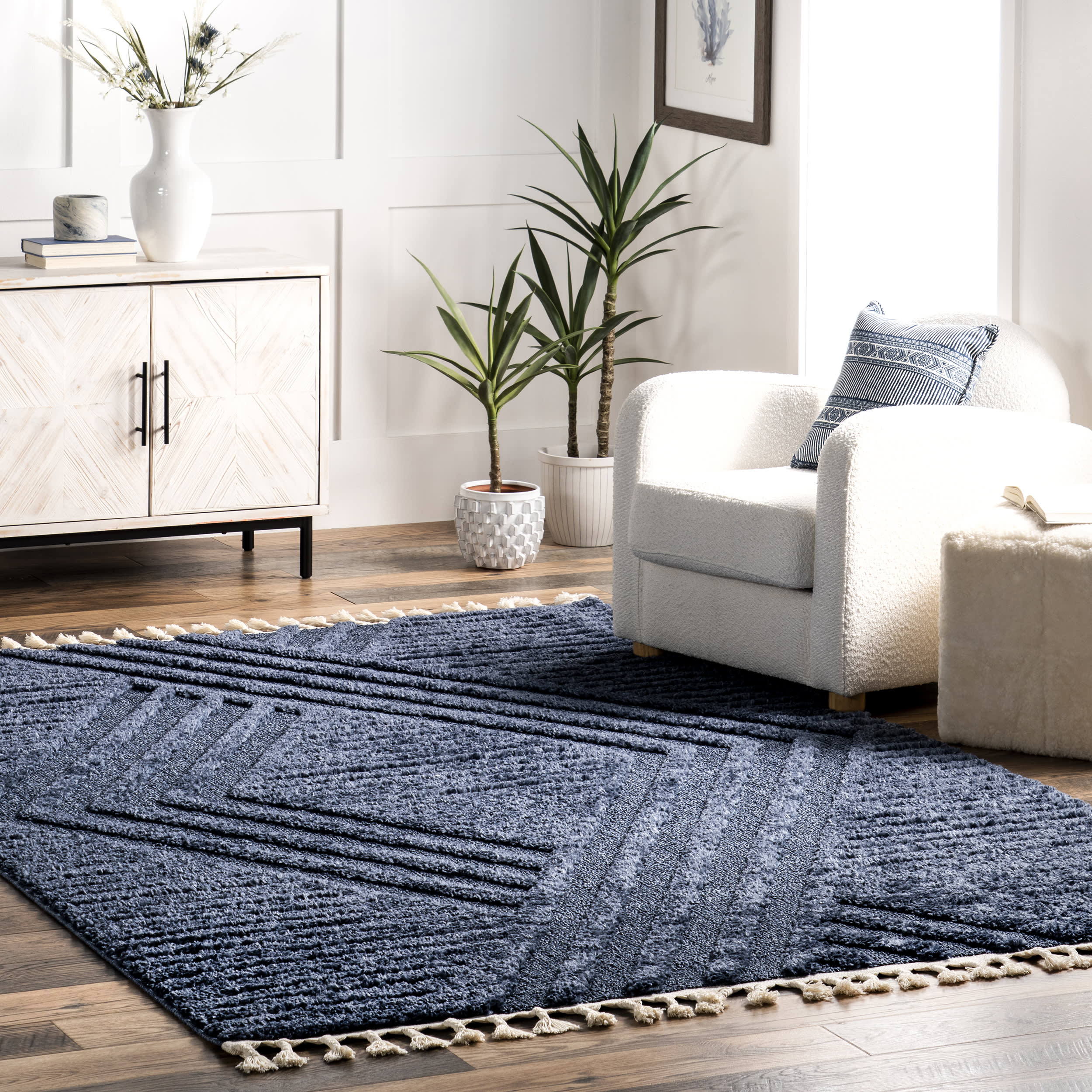 Ellie Traverse Shag Rug - Soft Plush Blue Area Rug for Living Room, Bedroom & Nursery - Cozy Home Decor & Floor Mat for Kids Play Area