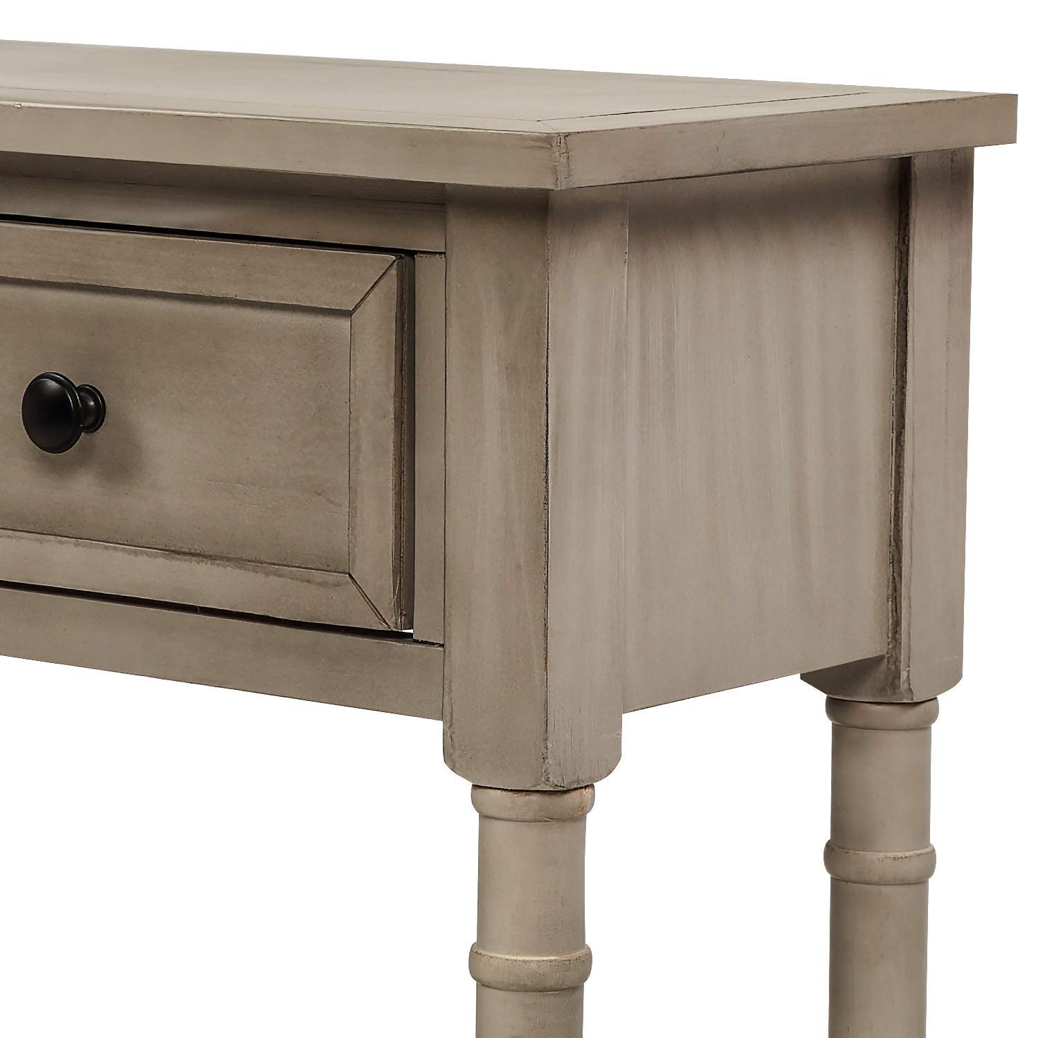 Rustic Gray Wash Wood Console Table with 2 Storage Drawers & Bottom Shelf - Entryway Sofa Table for Living Room, Hallway | Easy Assembly Home Decor for Farmhouse, Apartment & Office Spaces