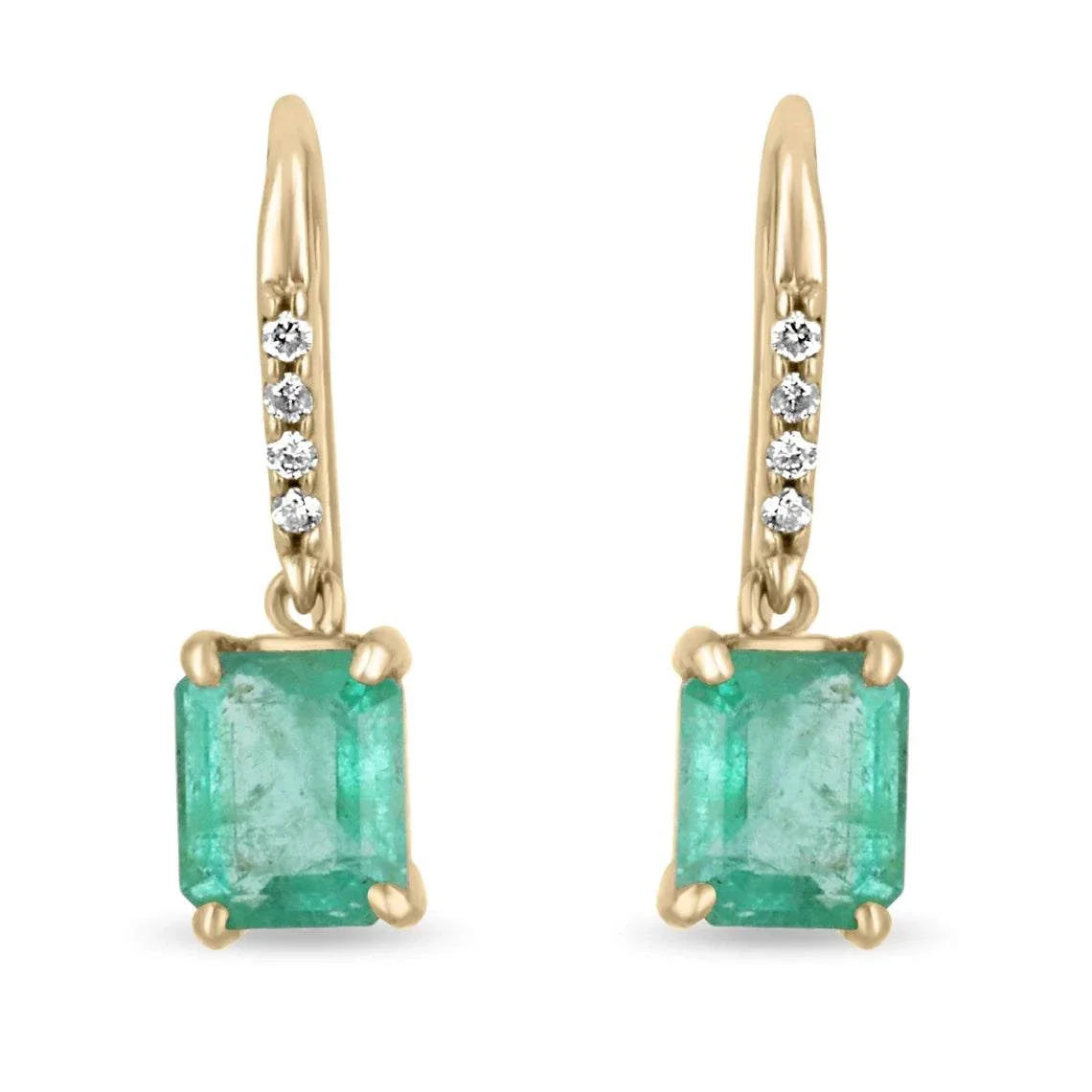 2.53tcw Bright Green Emerald & Pave Diamond Hook Earrings in 18K Gold - Elegant Jewelry for Parties, Weddings & Special Occasions