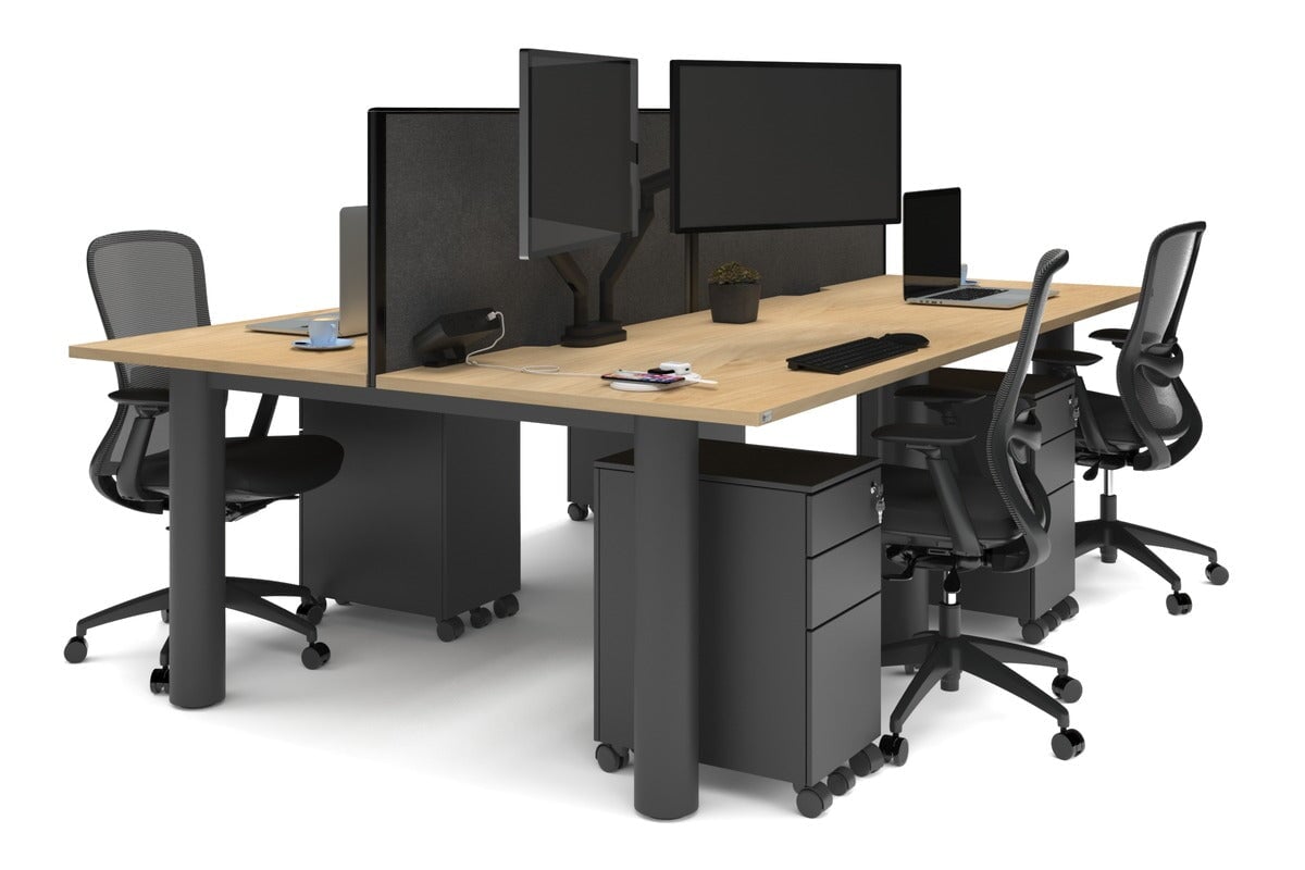 4-Person Office Workstation with Quadro Cylinder Legs - 1200L x 800W Desk with Cable Management Scallop for Modern Workspaces & Collaborative Office Environments