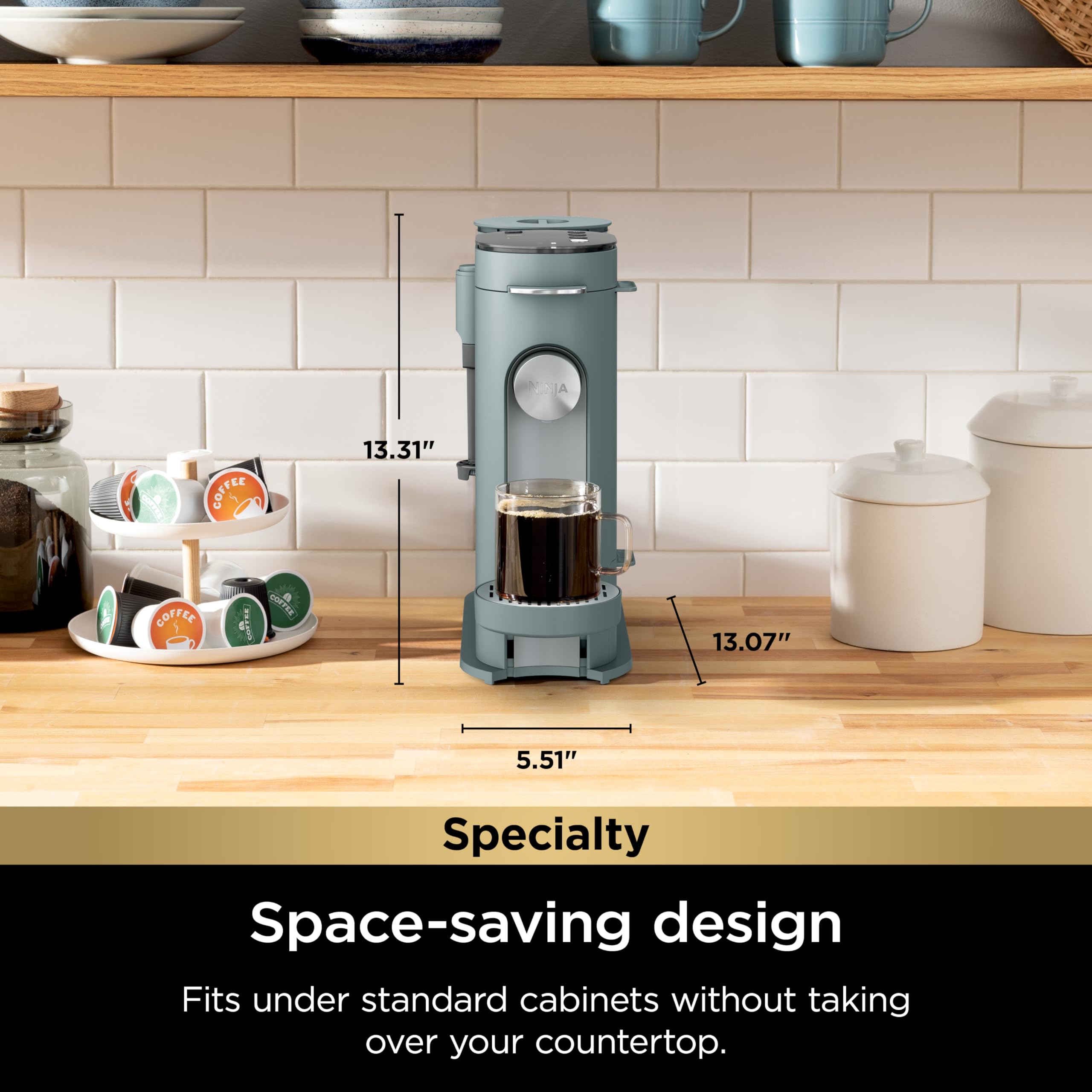 Ninja Specialty Single-Serve Coffee Maker with Built-In Milk Frother - K-Cup Pod Compatible for Hot & Iced Coffee (6oz to 24oz Cup Sizes) - 1550W Sage Green (PB051SG) - Perfect for Home, Office & Travel Use