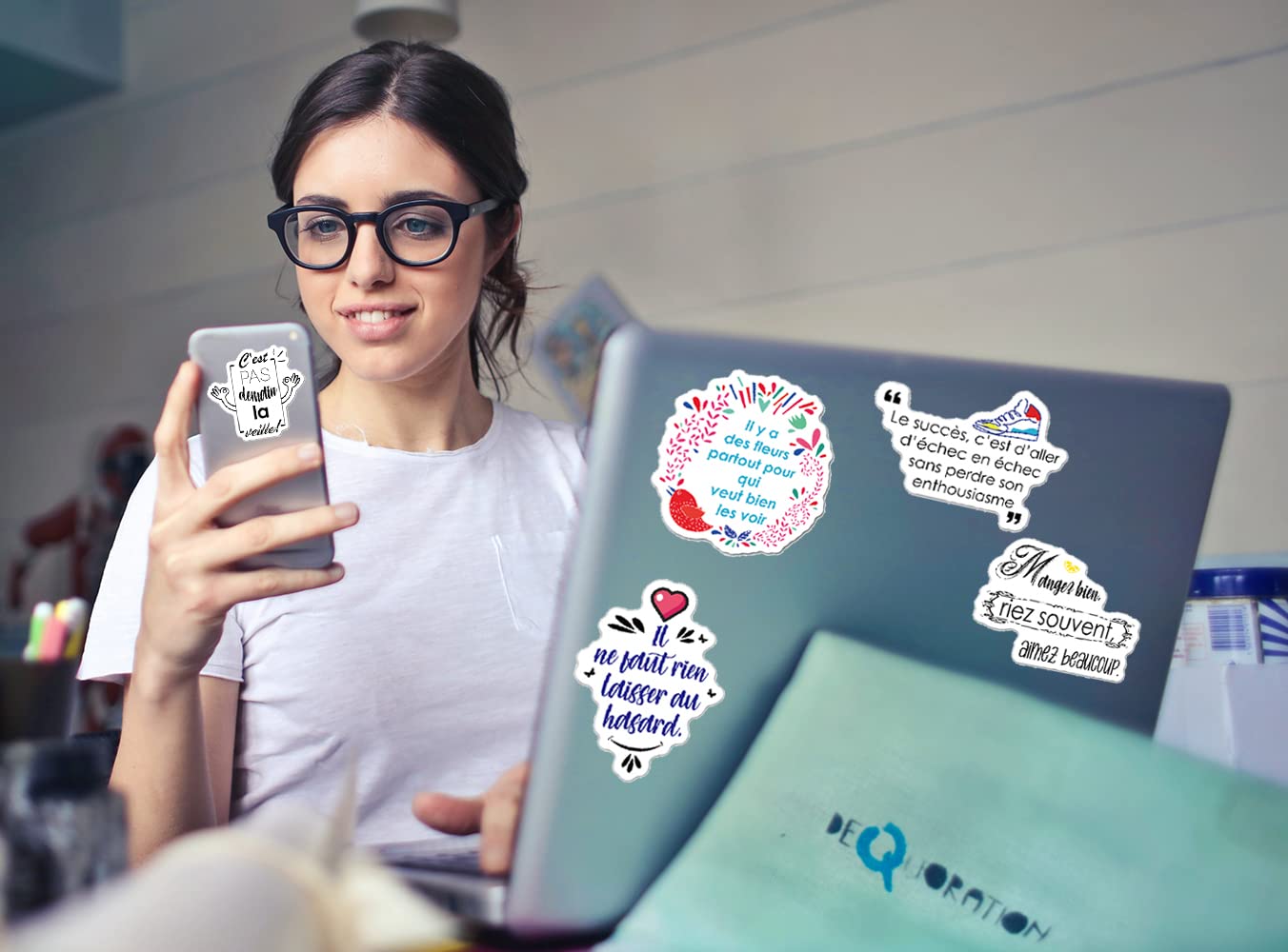 French Inspirational Quote Stickers for Teens, Adults, Kids & Teachers - Positive Motivational Decals for Planners, Journals, Scrapbooks, Water Bottles & Laptops - Perfect for School, Office & DIY Craft Projects