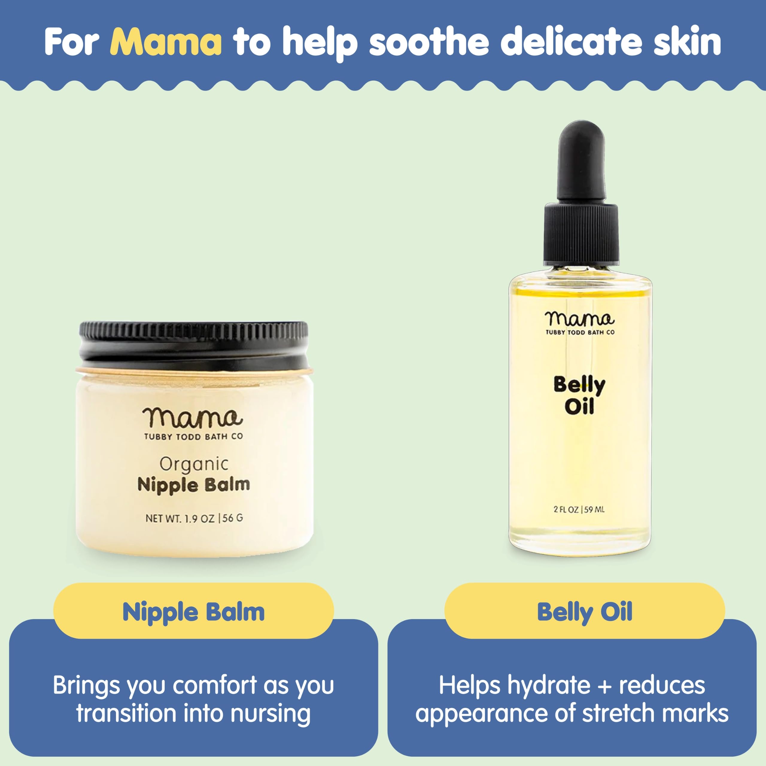 Tubby Todd Sensitive Skincare Kit for Newborns & Moms - Lavender Rosemary Baby Shampoo, Body Wash 8.5oz + All Over Ointment 2oz, Belly Oil 2oz & Nipple Balm 1.9oz - Perfect Baby Shower Gift & Postpartum Care Set for Dry Skin Relief