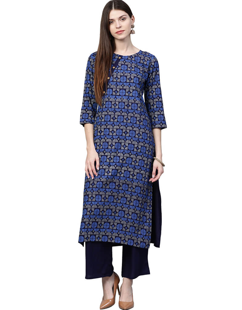 Blue Cotton Palazzo Straight Pants for Women - Comfortable Wide Leg Trousers for Casual Wear, Office & Travel