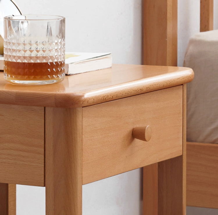 Solid Wood Nightstand - Beech & Pine Bedside Table for Bedroom, Modern & Rustic End Table with Storage Shelf - Perfect for Bedroom, Living Room, or Office