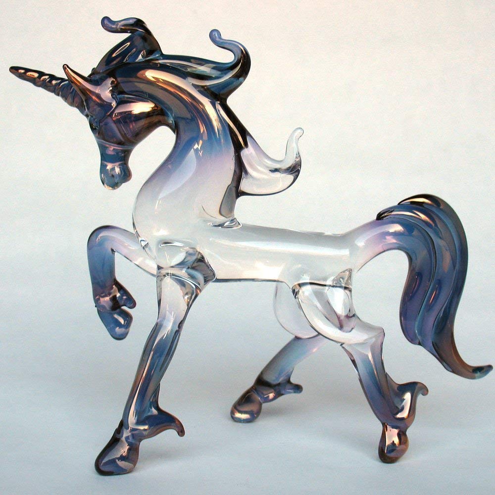 Hand Blown Glass Unicorn Figurine - Elegant Prancing Unicorn Decor for Home, Office & Gift Giving - Perfect for Nursery, Birthday Party & Fantasy Themed Decorations