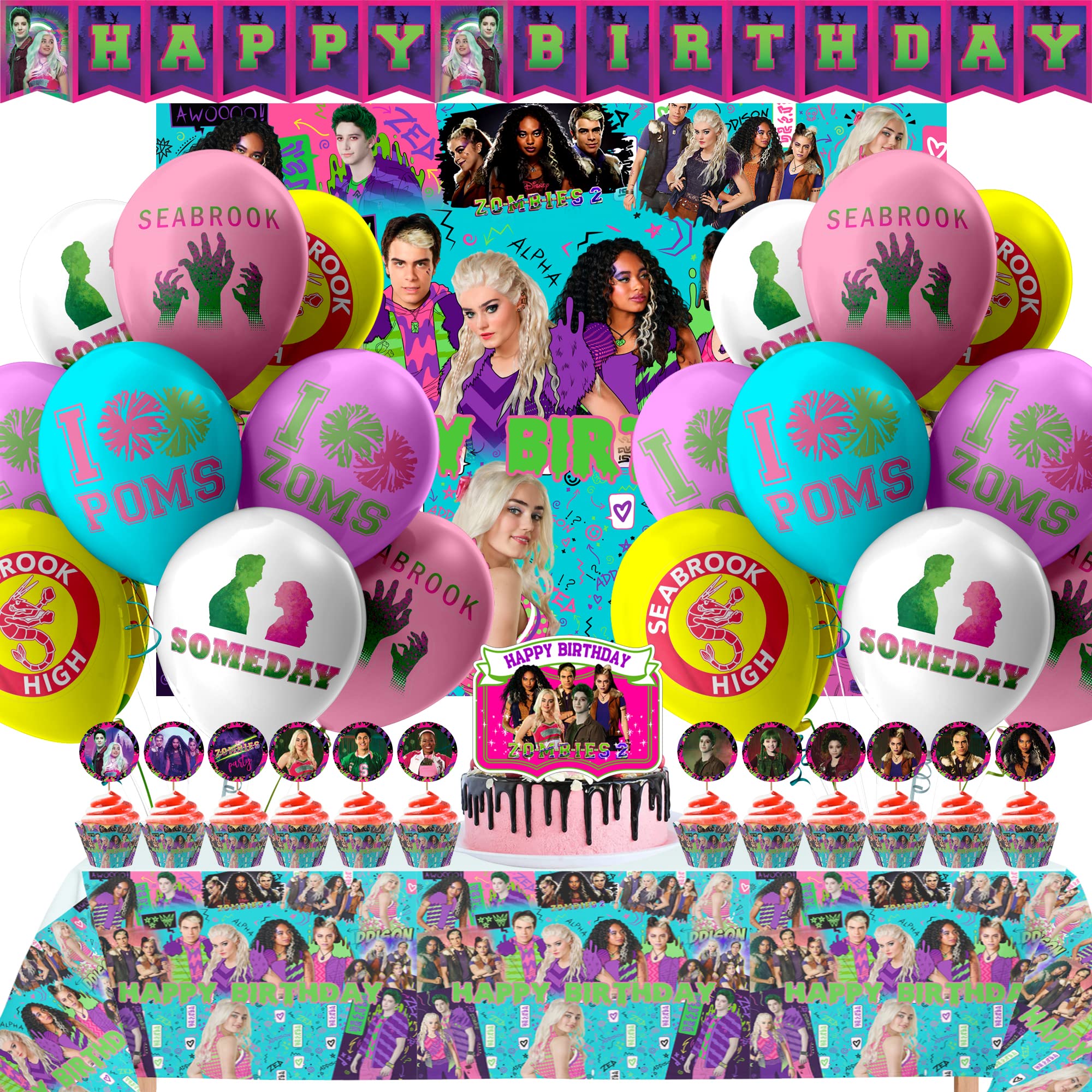 Zombie Birthday Party Supplies - Backdrop, Banner, Cake Topper | Halloween Decor