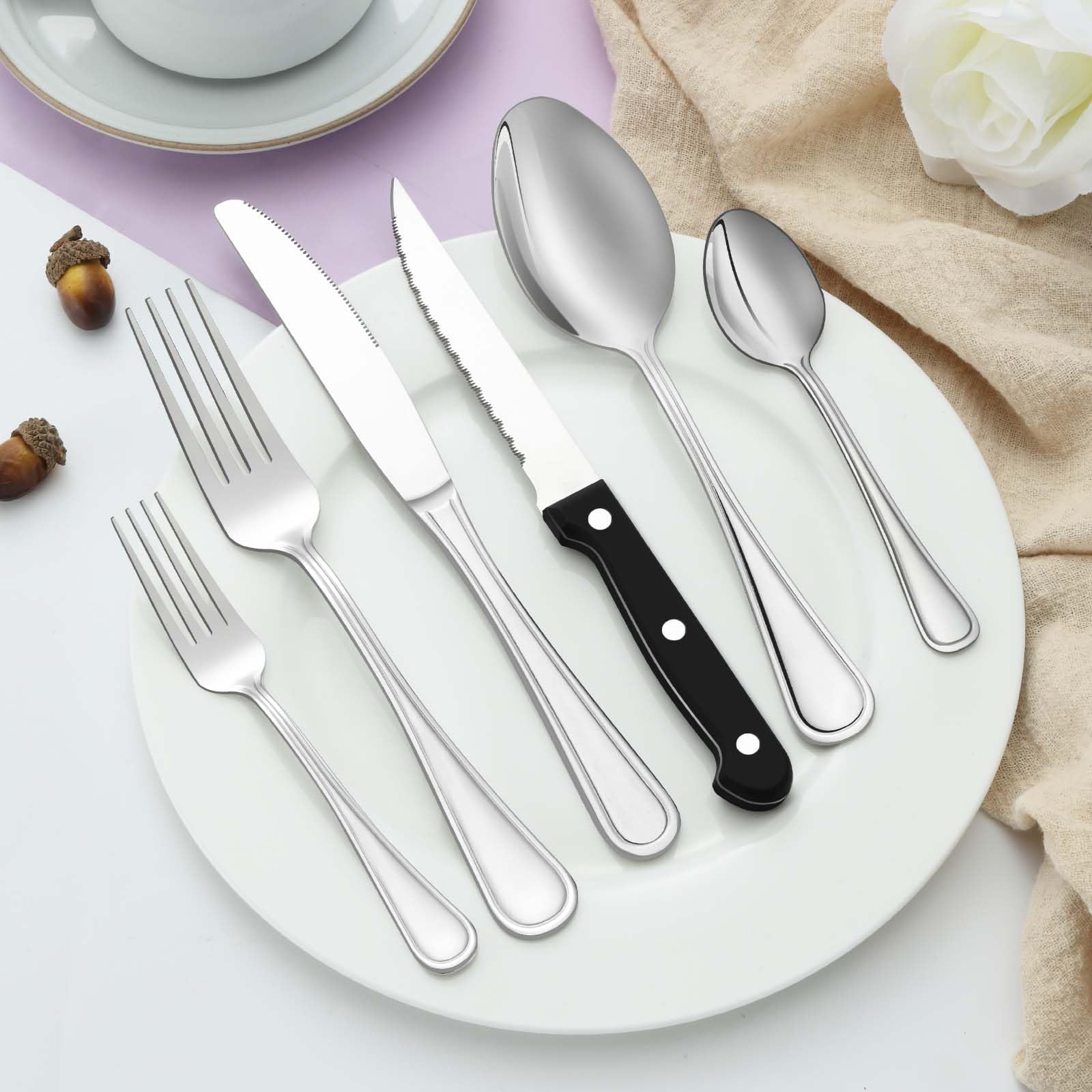 72-Piece Stainless Steel Silverware Set - Service for 12 with 12 Steak Knives, Mirror Polished Flatware Set (Spoons, Forks, Knives) - Dishwasher Safe & Stylish Design - Perfect for Dinner Parties, Weddings, and Everyday Dining